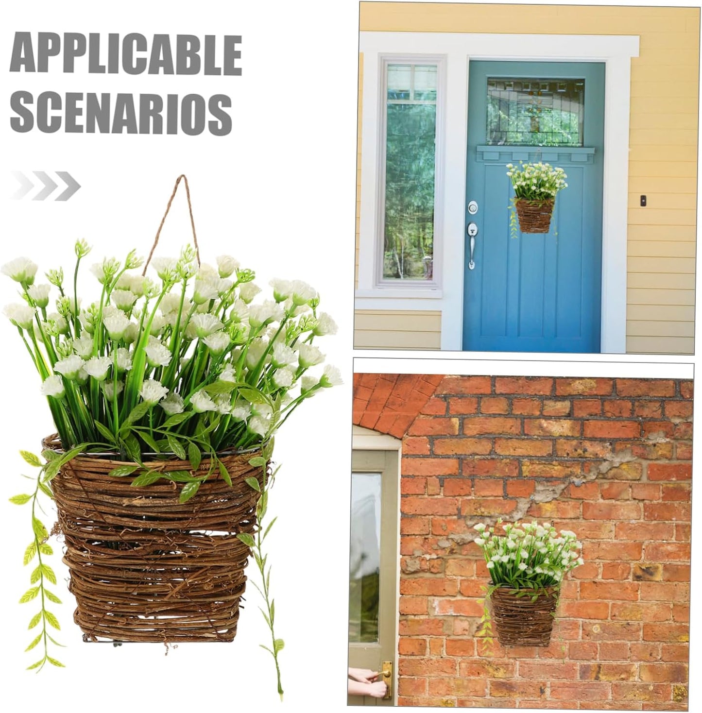 BESTOYARD White Artificial Hanging Flower Basket Floral Round Door Han