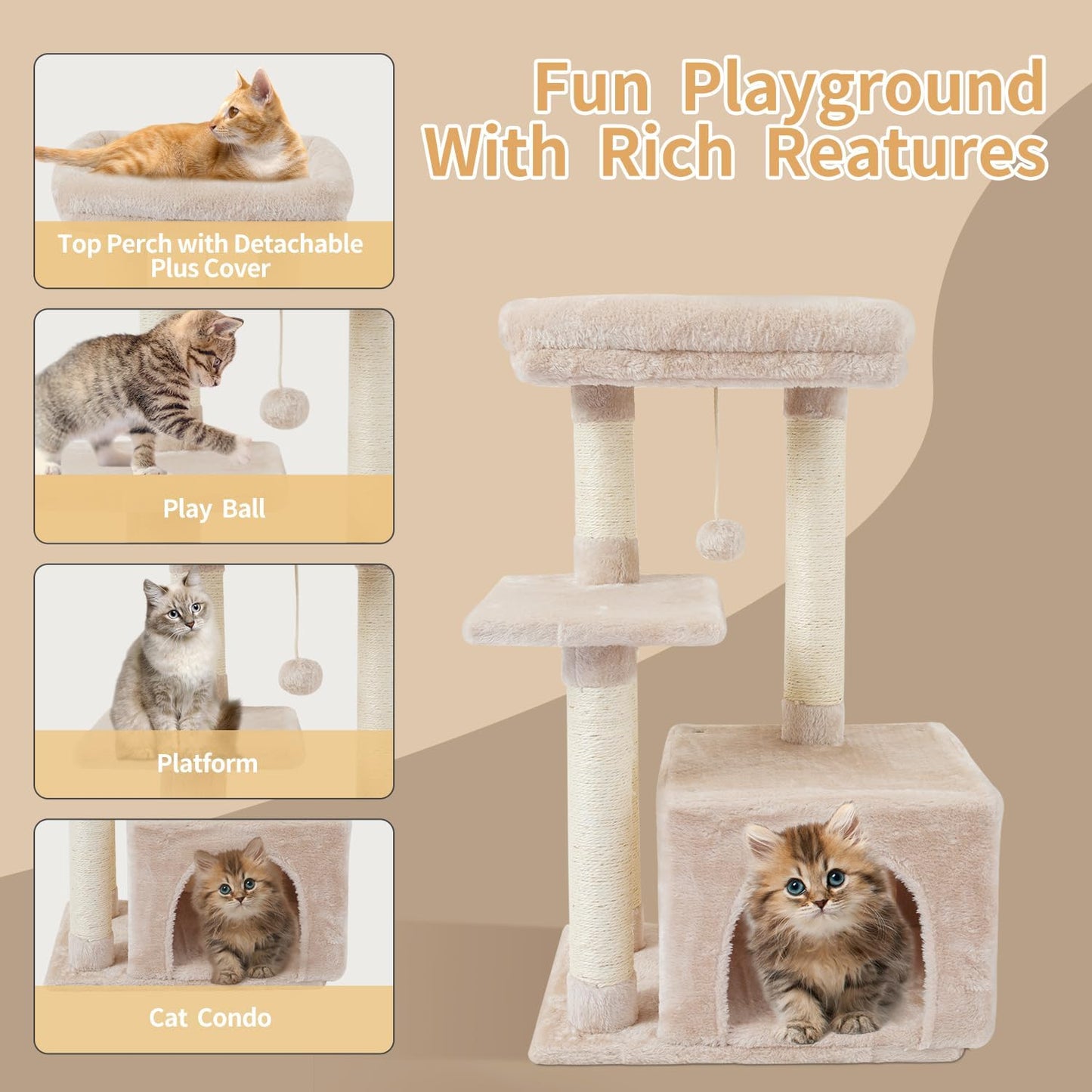 FISH&NAP Cute Cat Tree Kitten Cat Tower for Indoor Cat Condo Sisal Scr