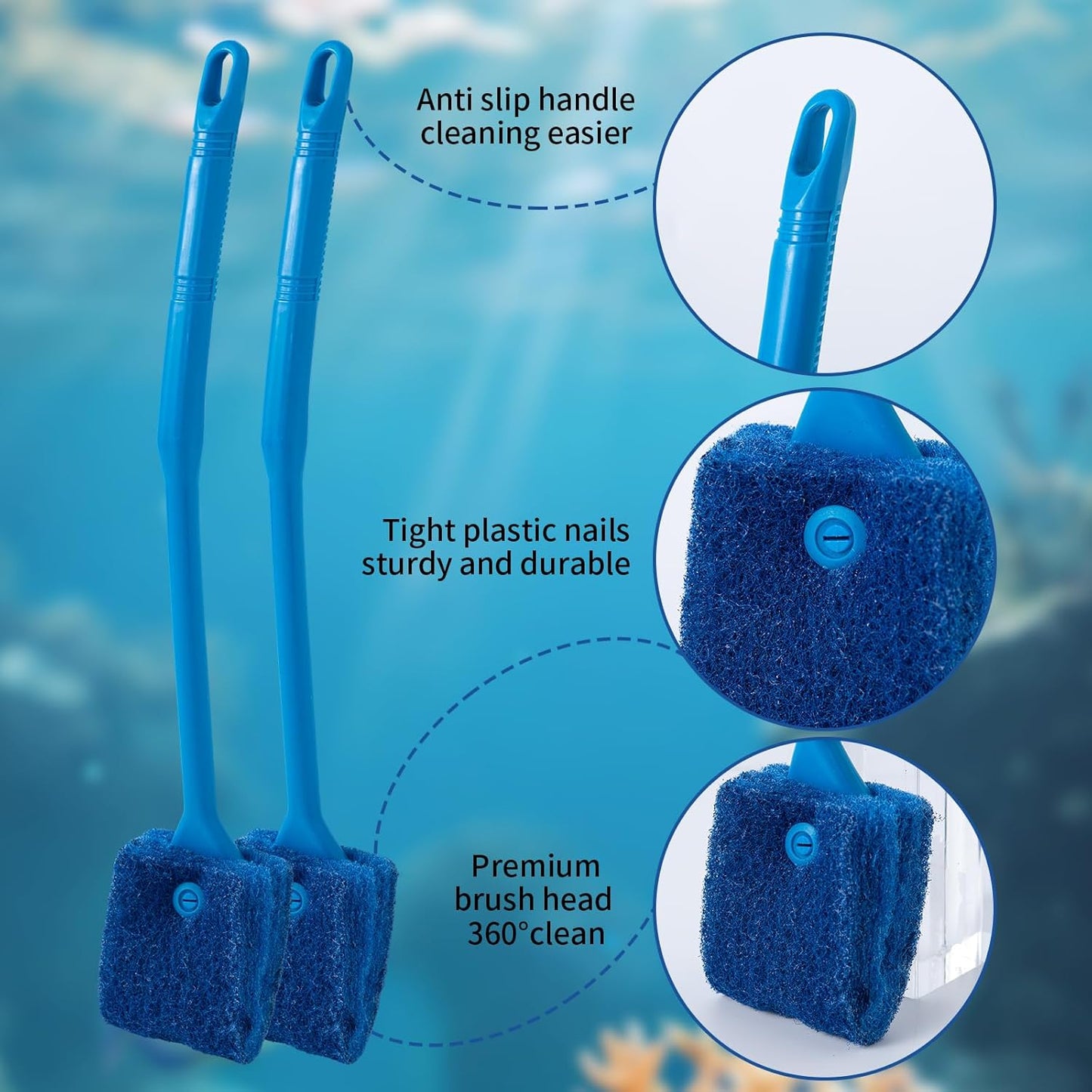 SLSON Aquarium Algae Scraper Double Sided Sponge Brush Cleaner Long Ha