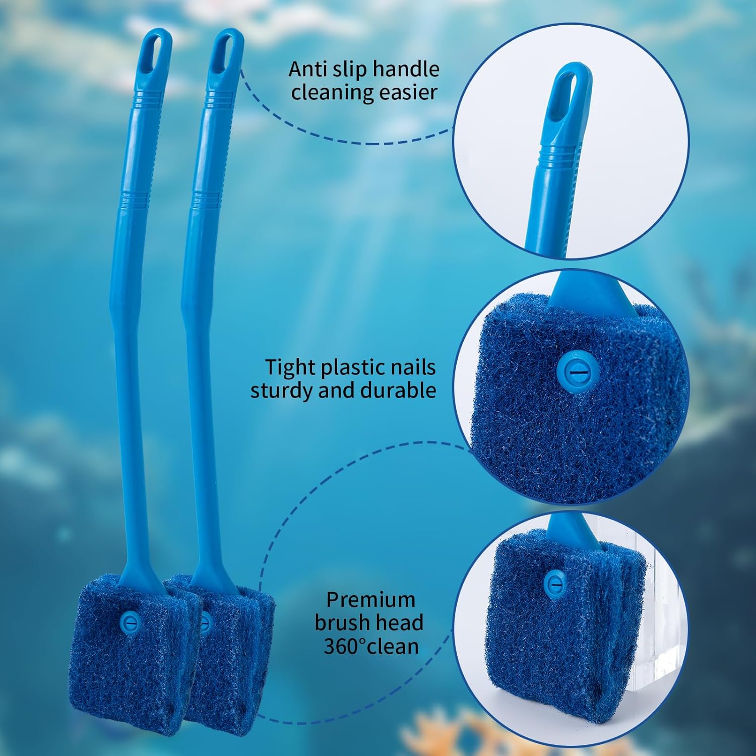 SLSON Aquarium Algae Scraper Double Sided Sponge Brush Cleaner Long Ha