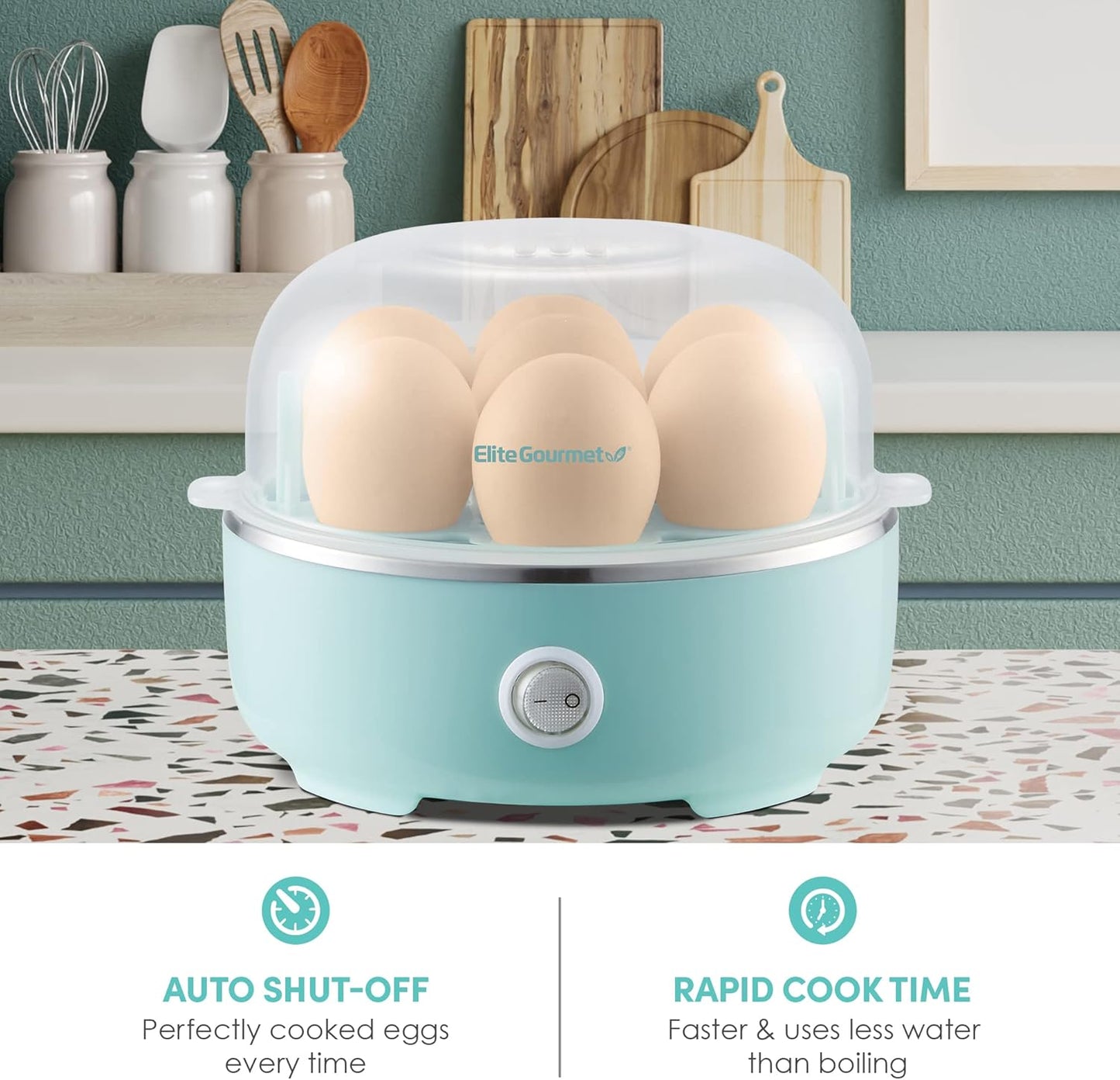 Elite Gourmet EGC115M Easy Egg Cooker Electric 7-Egg Capacity, Soft, M