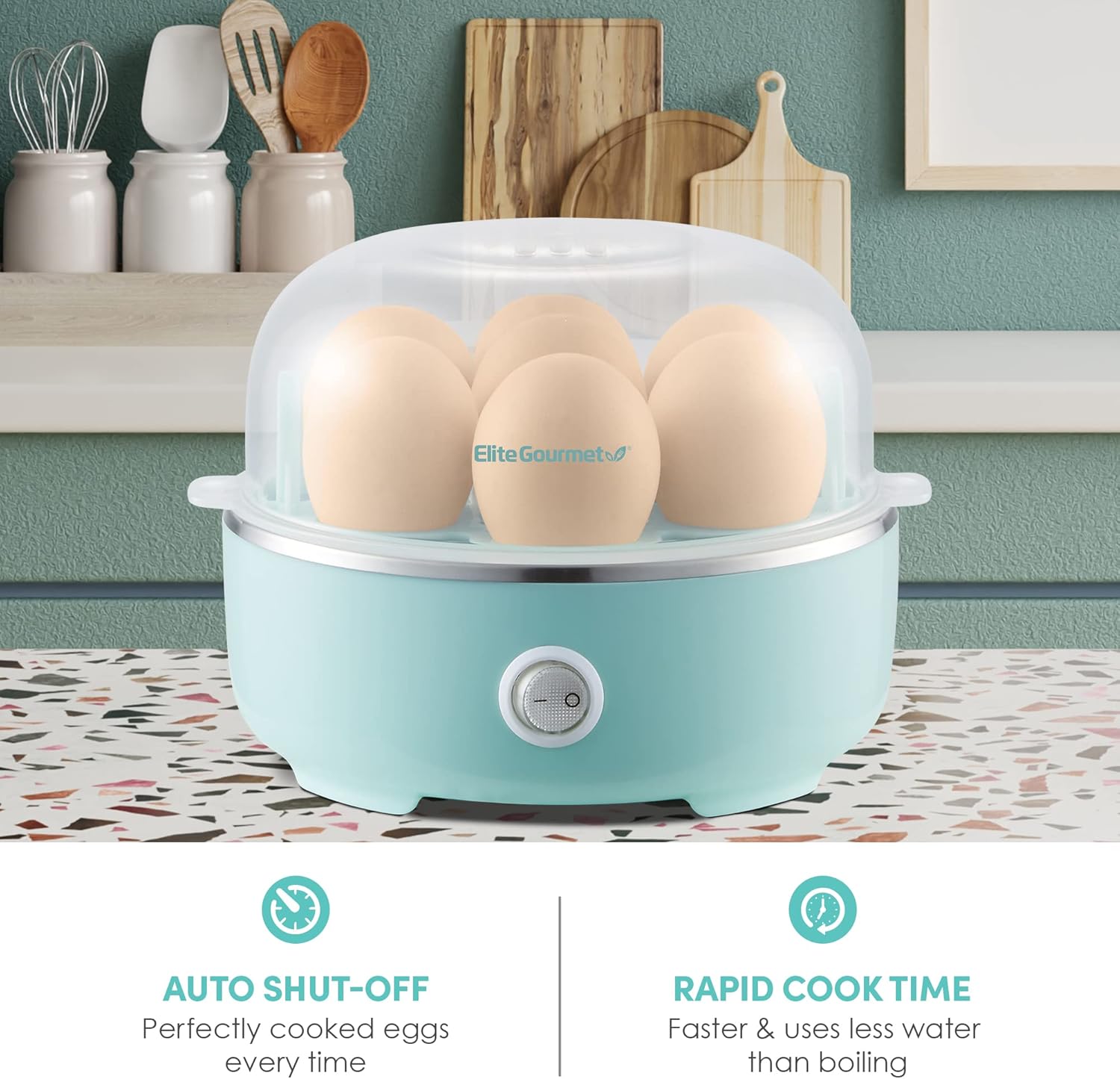 Elite Gourmet EGC115M Easy Egg Cooker Electric 7-Egg Capacity, Soft, M
