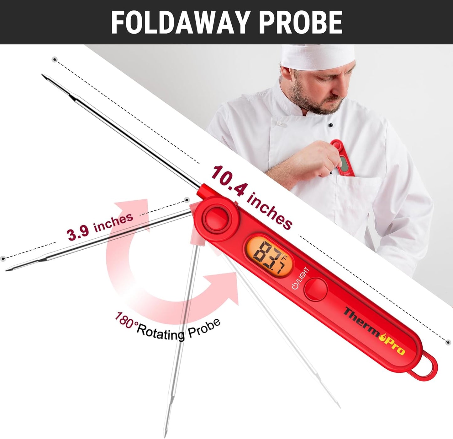 ThermoPro TP03B Digital Meat Thermometer for Cooking, Instant Read Thermometer with Backlight, Kitchen Food Thermometer for Grill Smoker BBQ Oil Deep Fry Candy Bread Coffee with Pop-up Meat Probe