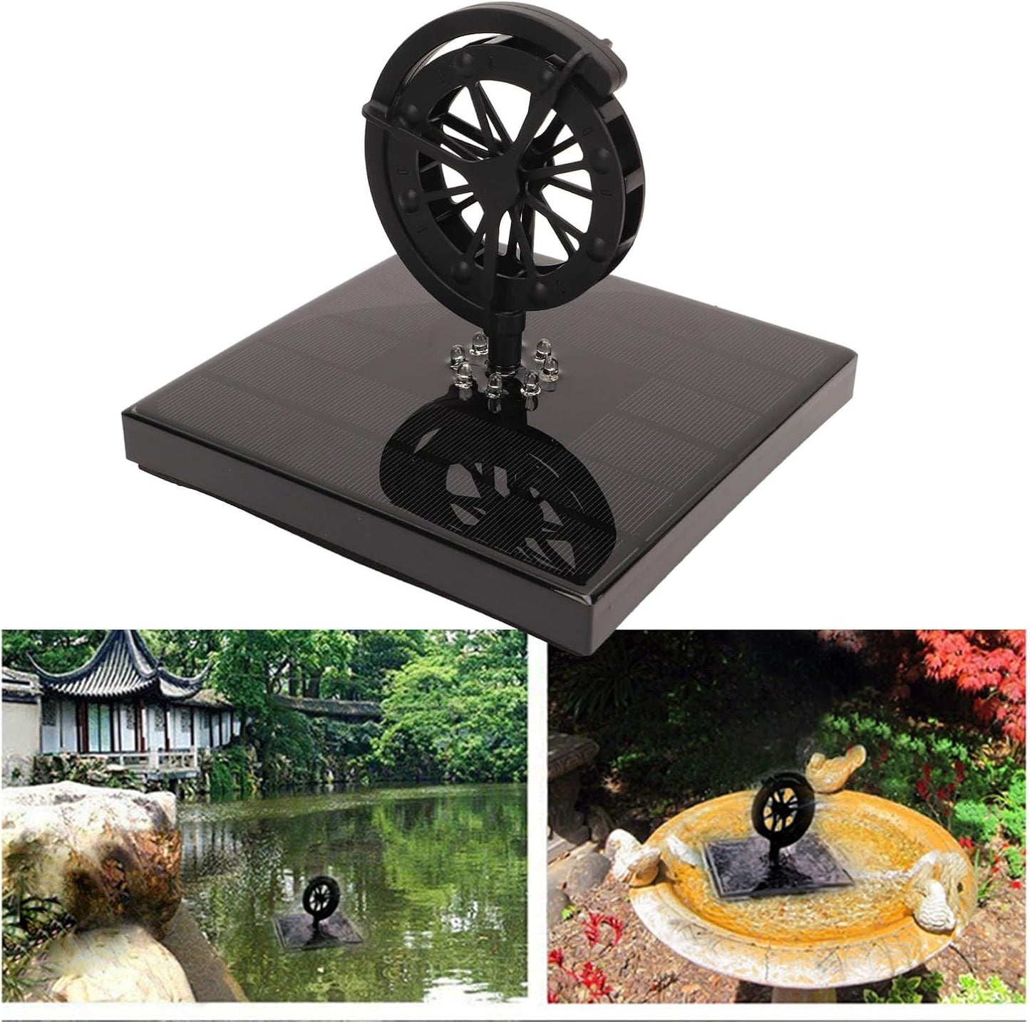 Pilipane Solar Fountain Pump with LED Color Light Solar Powered Bird Bath Fountain 8 Nozzles Windmill for Outdoors Garden ABS PC Material 165x165x128.5mm