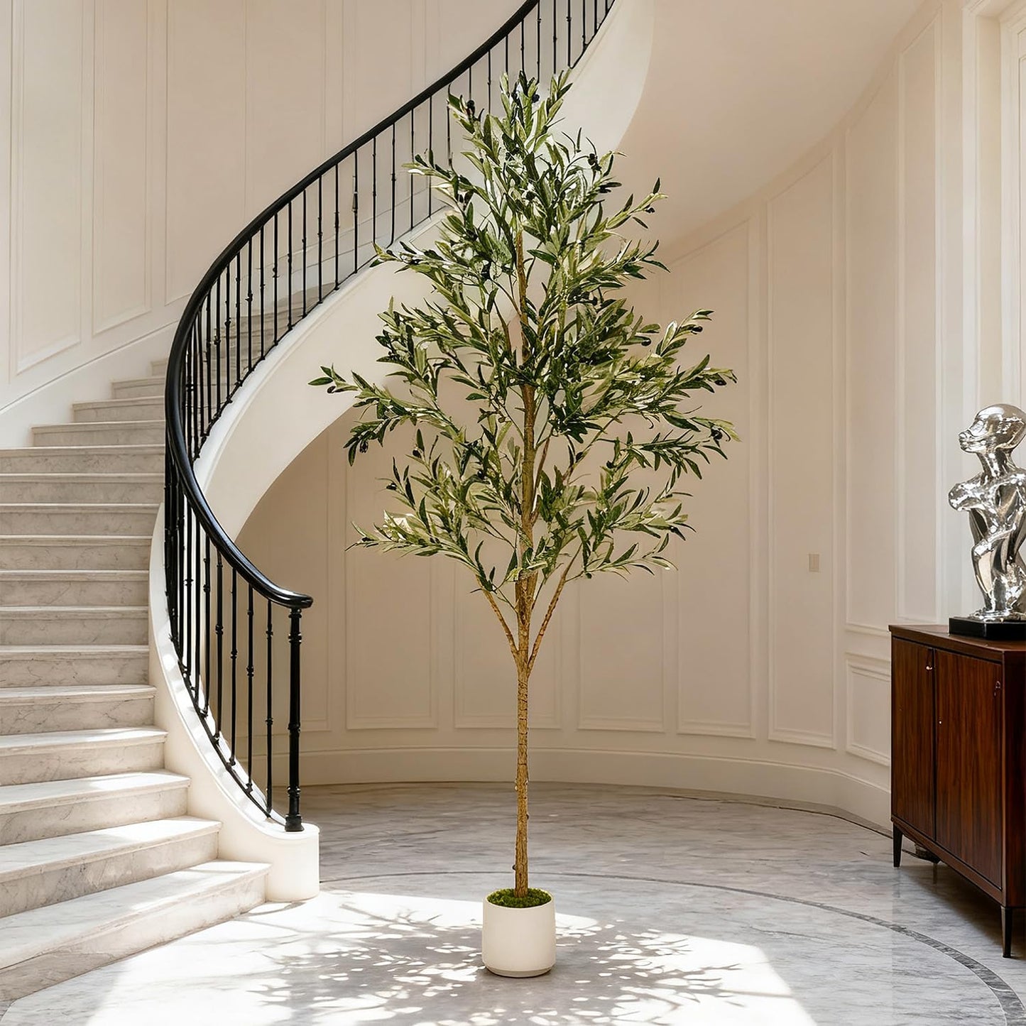 Artificial Olive Tree - Tall Indoor Faux Olive Tree with Planter & Basket, Realistic Fake Olive Tree with Fruits for Home Office Decor Living Room (7ft)