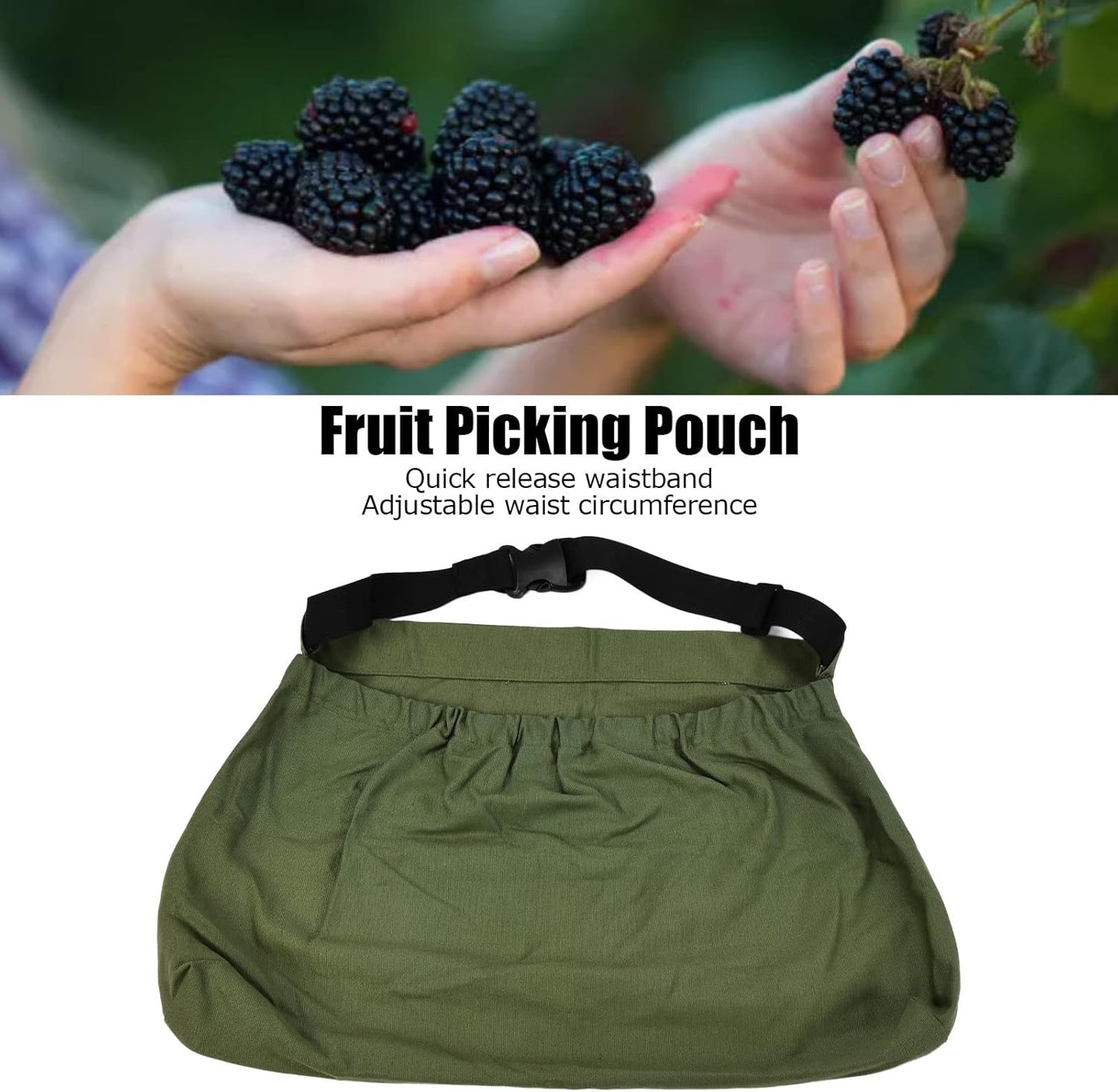 AUNMAS Fruit Picking Bag Adjustable Waistband Hands Free Harvesting Pouch for Orchard Garden Farm Anti Slip Oxford Cloth 40cm Height