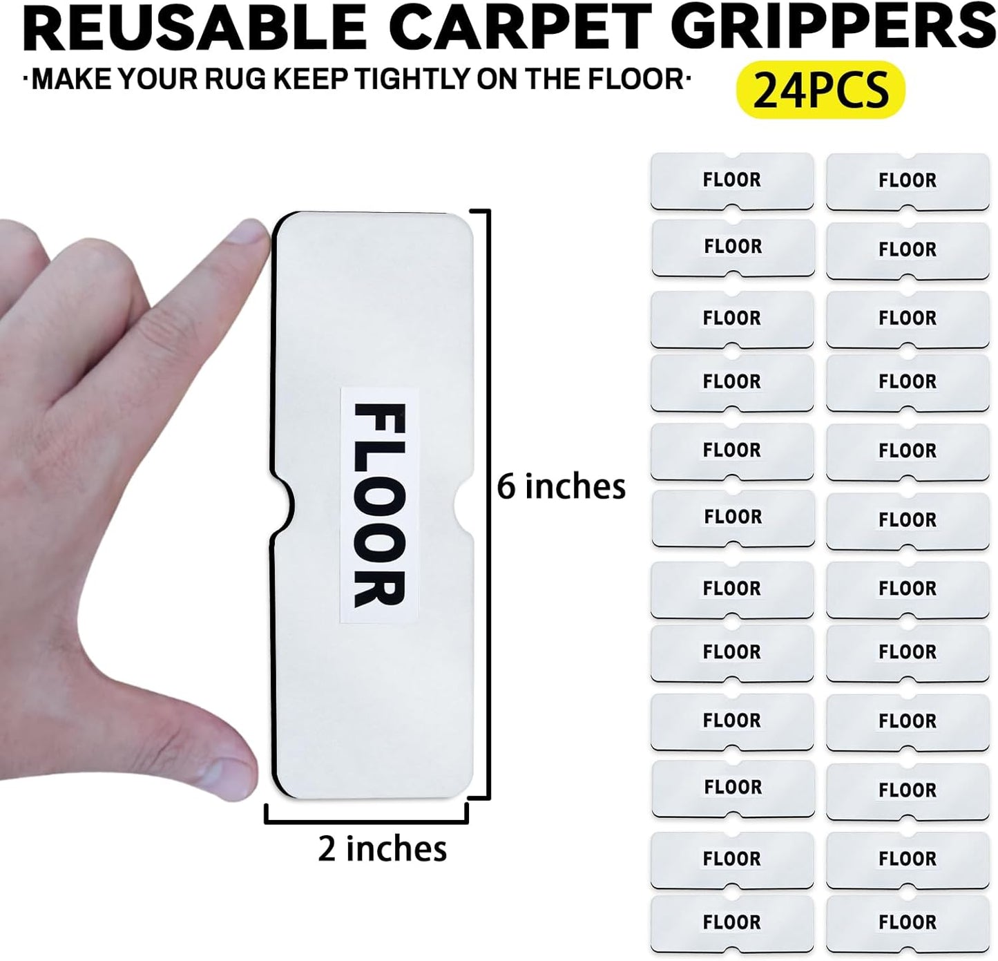 Rug Carpet Non Slip Grippers, Reusable Rug Tape Stickers Pads for Hardwood Floors and Tiles, Double Adhesive Carpet Grippers for Area Rugs Corners Flat, No Damaging for Floor Removable, 8Pcs