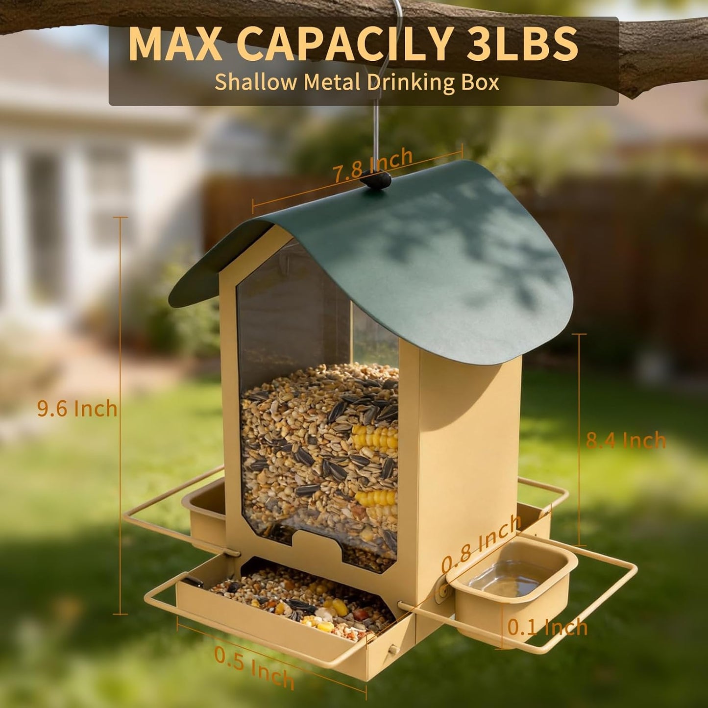 Metal Bird Feeders for Outdoors | Both Sides Removable Feeding Troughs for Easy Cleaning | 360 Degree Perch | Perfect for Attracting Wild Birds