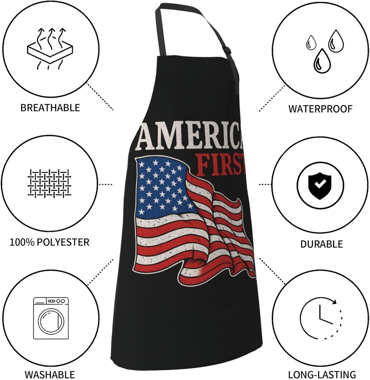 YANYU America First Print 28x33 In Kitchen Apron Stylish Chef Apron with Pockets for Cooking Baking Painting