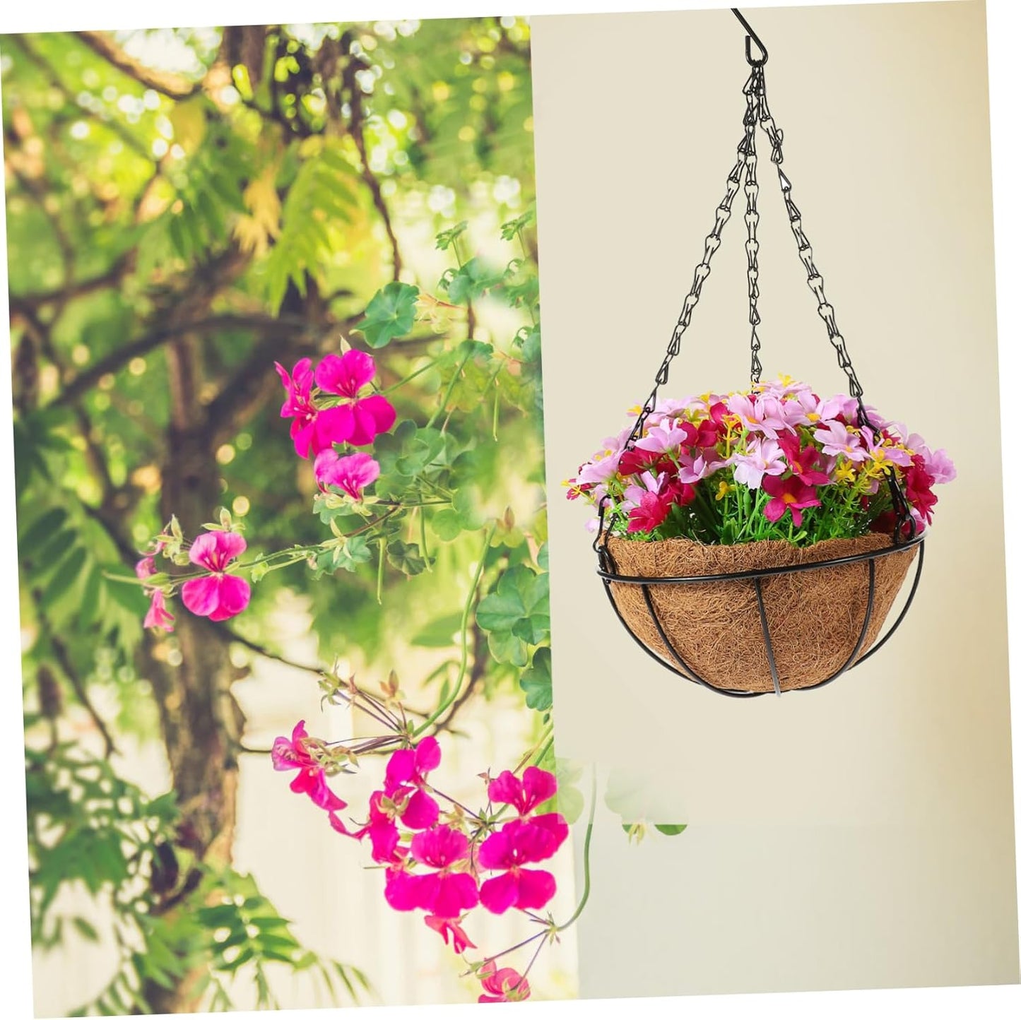 PRETYZOOM Artificial Flower Hanging Basket Large Silk Hydrangea Fake P