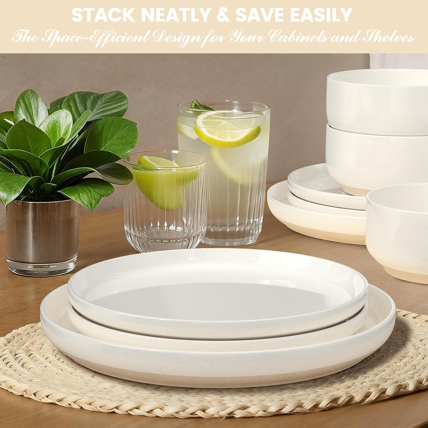 Plates and Bowls Sets, Dinnerware Sets for 4, 12 Pieces Scratch Resist