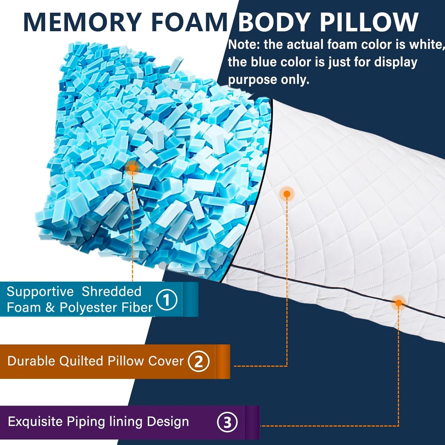 Body Pillow, Memory Foam Body Pillows for Adults Sleeping, Long Pillow for Bed, Big Large Firm Full Body Pillow for Side Sleeper, 20x54 Inch, White
