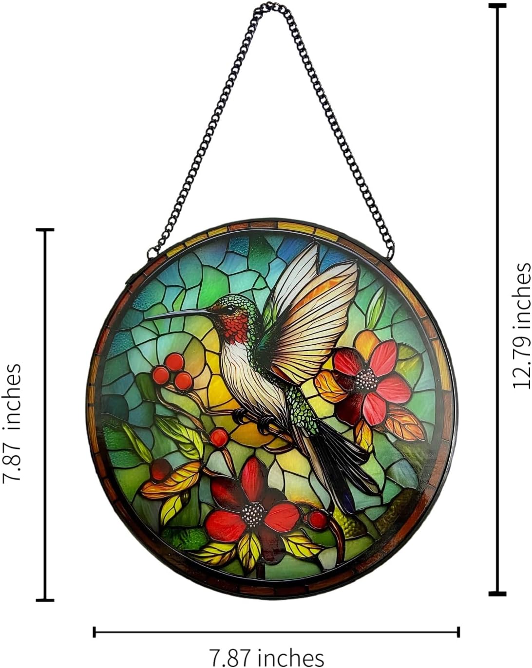 Stained Glass Hummingbird Suncatcher for Windows Hanging, 7.87x7.87 Inches Handmade Window Decor, Gift for Bird Lovers Women - Mom, Grandma, Aunt for Birthday Valentine's Day Mother's Day