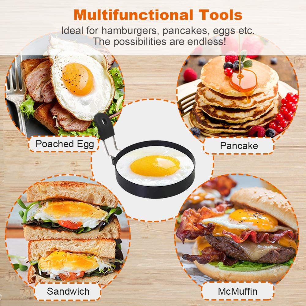 COTEY Large 3.5" Nonstick Egg Rings Set of 4, Round Crumpet Ring Mold 