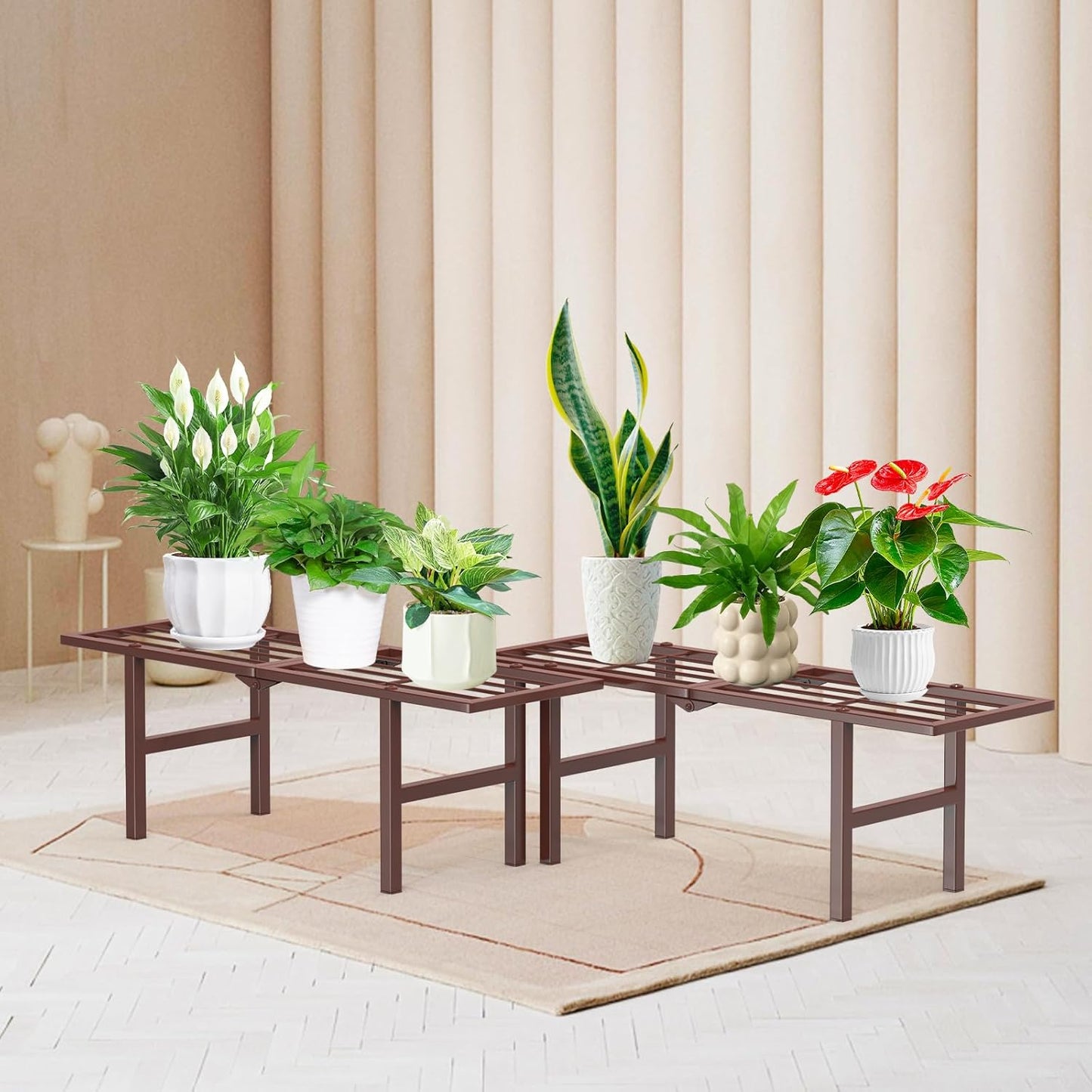 2 Pack Metal Plant Stand Outdoor Indoor, 1 Tier Folding Tiered Flower 