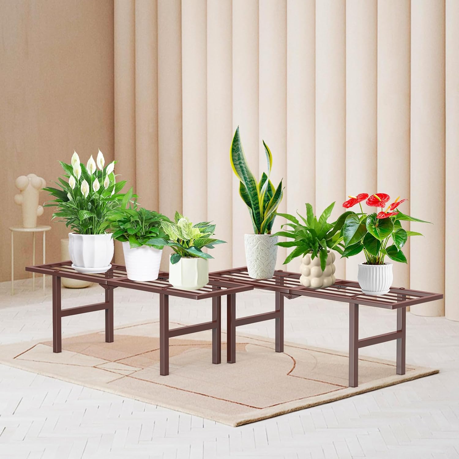 2 Pack Metal Plant Stand Outdoor Indoor, 1 Tier Folding Tiered Flower 