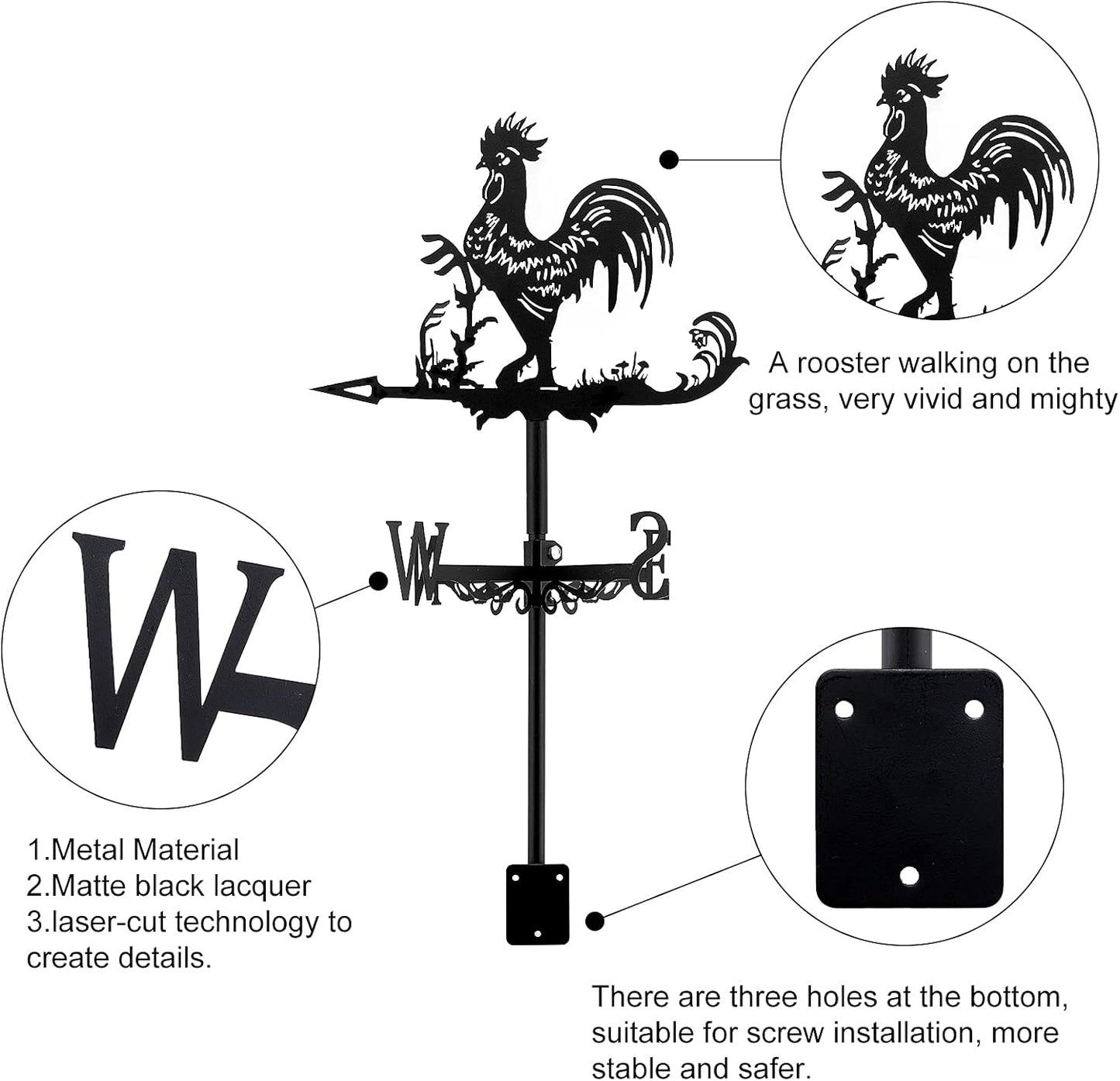 SUPERDANT Rooster Weather Vane Rooftop Rooster Animals Wind Vanes Retr