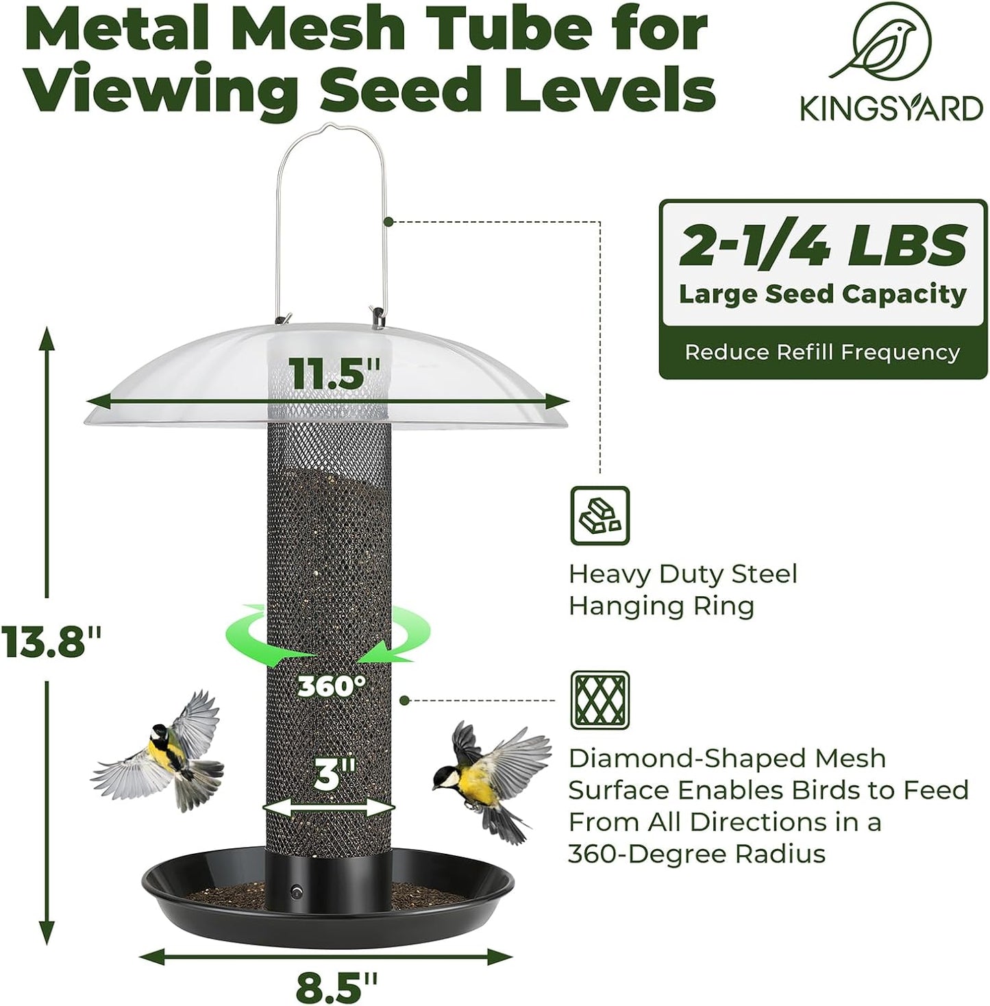 Kingsyard Finch Bird Feeder for Outdoors Hanging, Metal Mesh Tube Bird