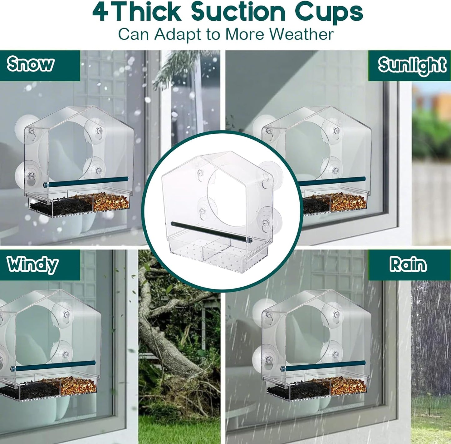 Clear Window Bird Feeder for Outside,Window Bird Feeder with Strong Suction Cups,Clear Window feeders for Viewing, Removable Tray and Large Seed Capacity,Easy-to-Clean