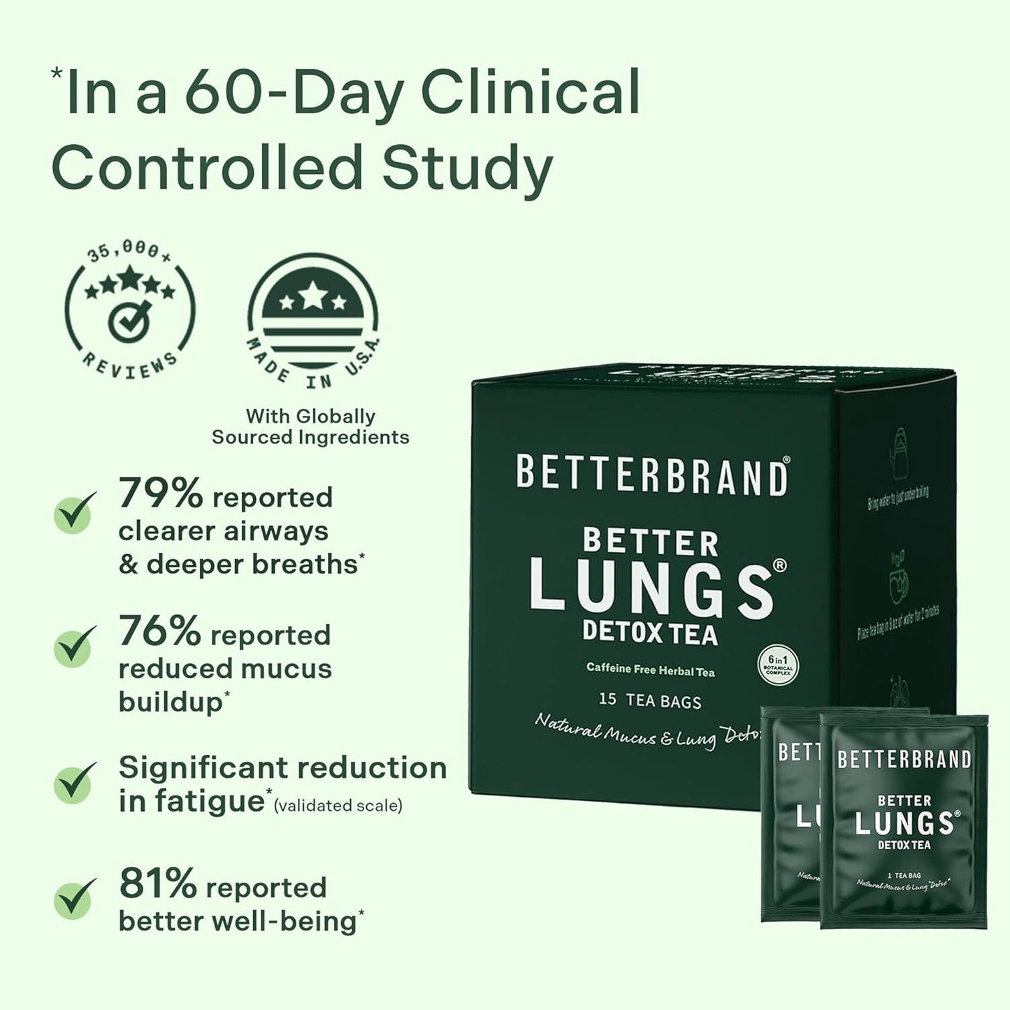 Betterbrand Mullein Tea Bags for Lung Detox - Respiratory Support with Thyme, Elderberry, Ginseng, Ginger, Caffeine Free Herbal Blend - 15 Tea Bags (Pack of 1)