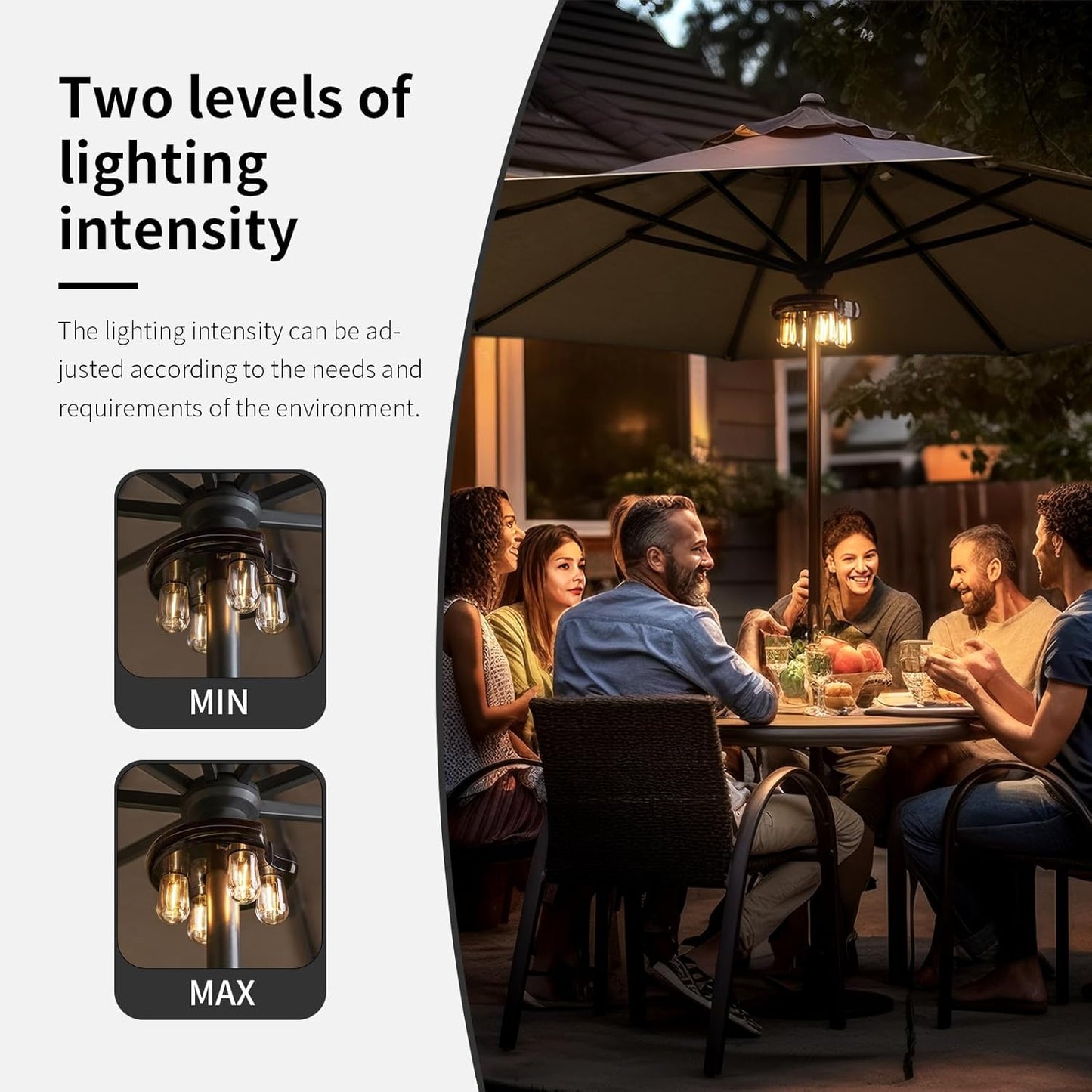 Patio 2 Packs Umbrella Light with LED Edison Bulbs, Battery Operation Cordless-Outdoor Umbrella Pole Lights with 2 Lighting Modes for Garden，Patio, Backyard, Camping or BBQ - Brown