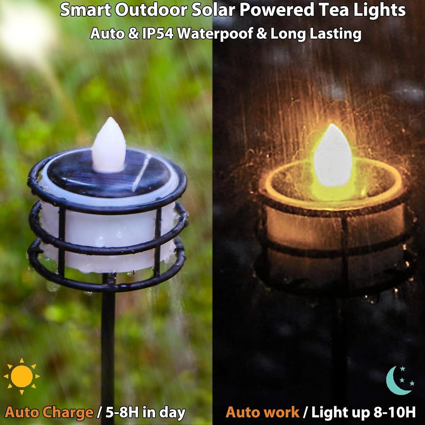 12Pack Solar Tea Lights Outdoor Waterproof, Small Solar Lights with Rechargeable Dusk to Dawn Sensor, Flameless Flickering LED Votive Candles for Lantern Window DIY Patio Chandelier Decor(Warm White)