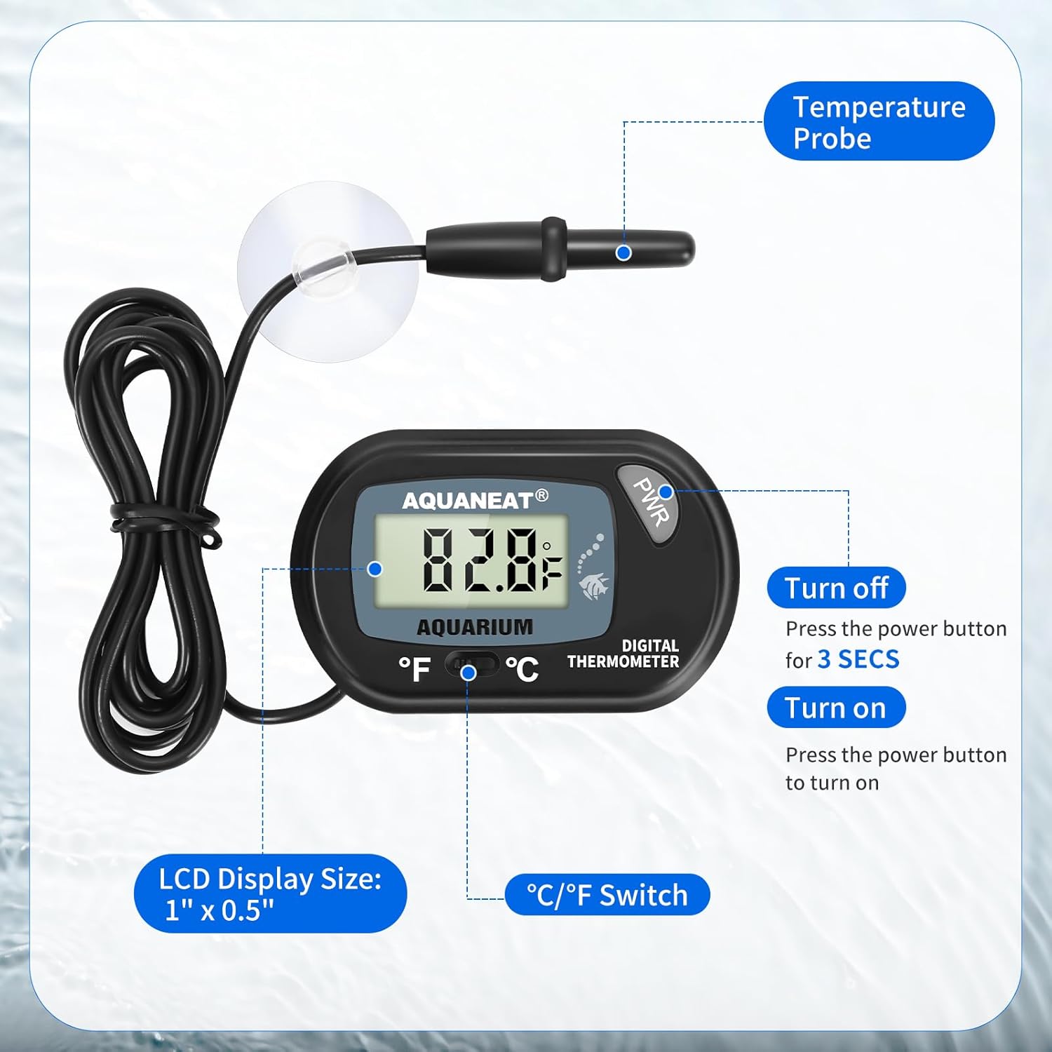 AQUANEAT 2 Pack Aquarium Thermometer, Fish Tank Thermometer, Digital T