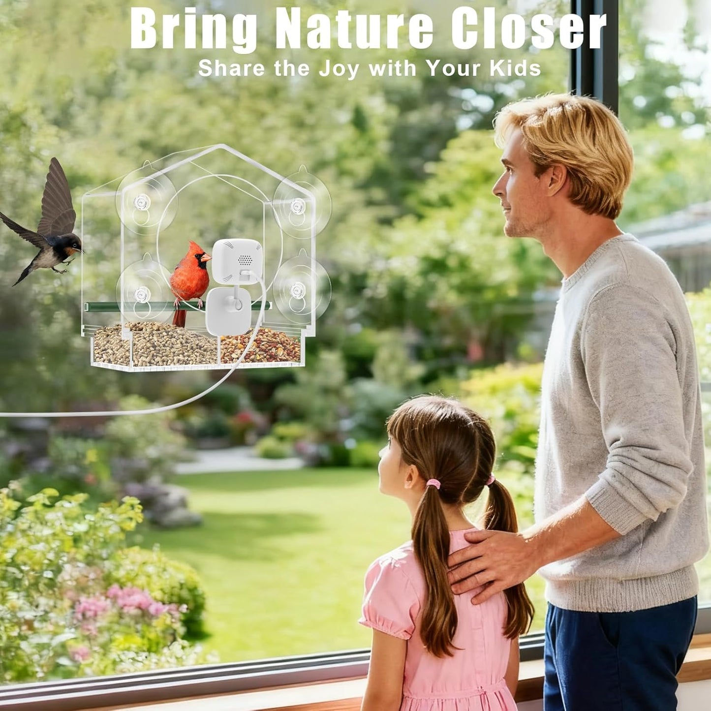Window Bird Feeder with Camera, Smart Clear Birdfeeder for Outside, 2K HD Live View & AI Bird 10000+, Window Bird House Feeder with 6 Suction Cups
