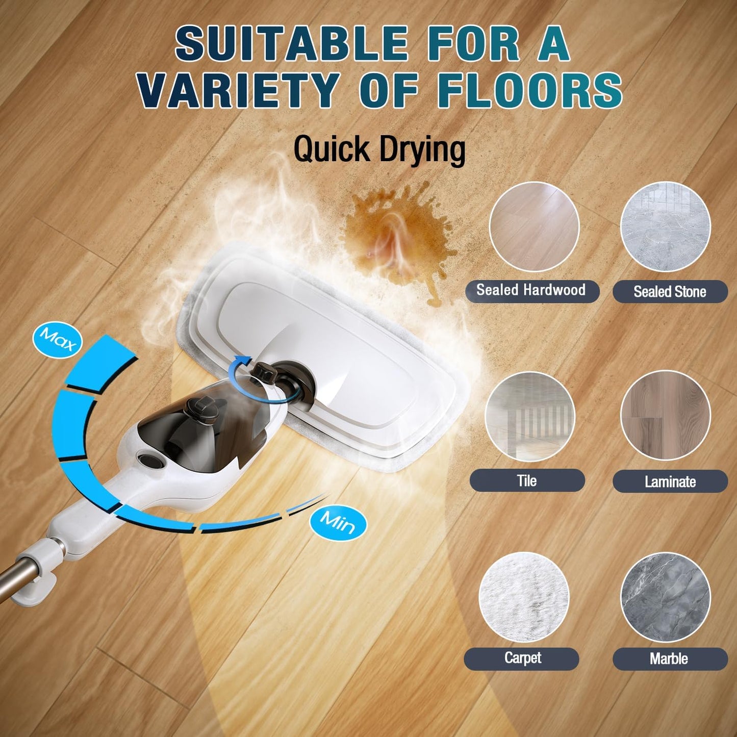 Steam Mop - 11-in-1 Steam Cleaner for Home with 15.2 OZ Water Tank & 23FT Power Cord, Detachable Steam Mops for Floor Cleaning MultiPurpose Steamer for Hardwood, Tile, Furniture with 11 Accessories