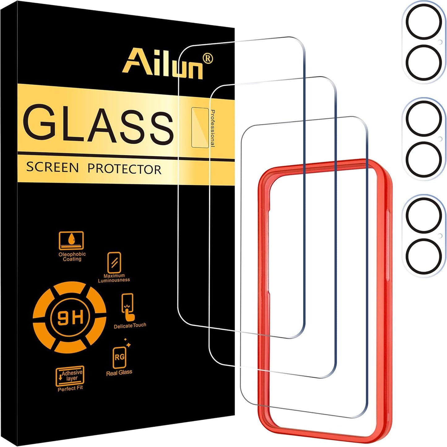 Ailun 3 Pack Screen Protector for iPhone 16 [6.1 inch] + 3 Pack Camera