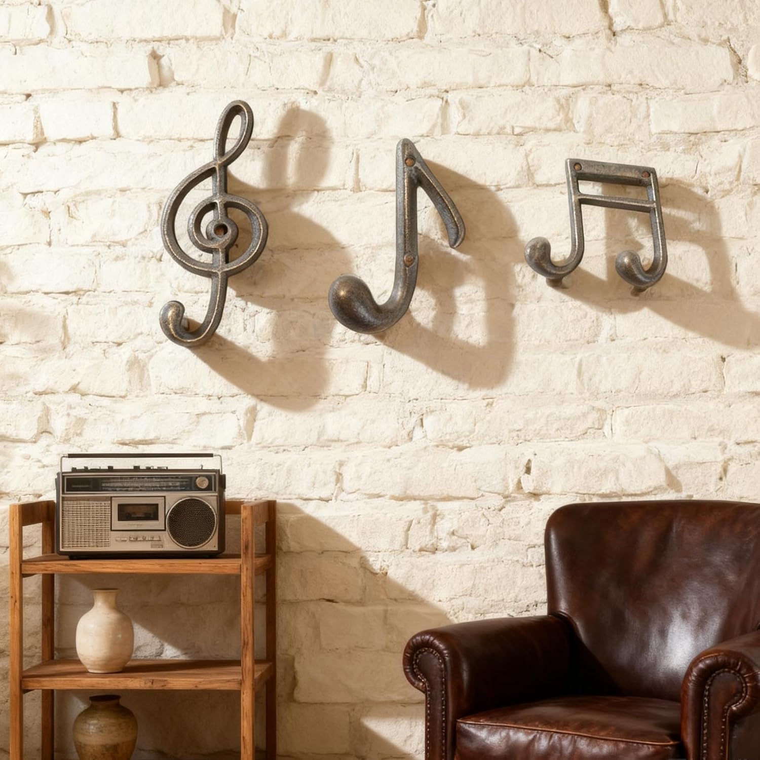 3Pcs Music Note Wall Hooks, Decorative Cast Iron Hooks, for Hanging Co