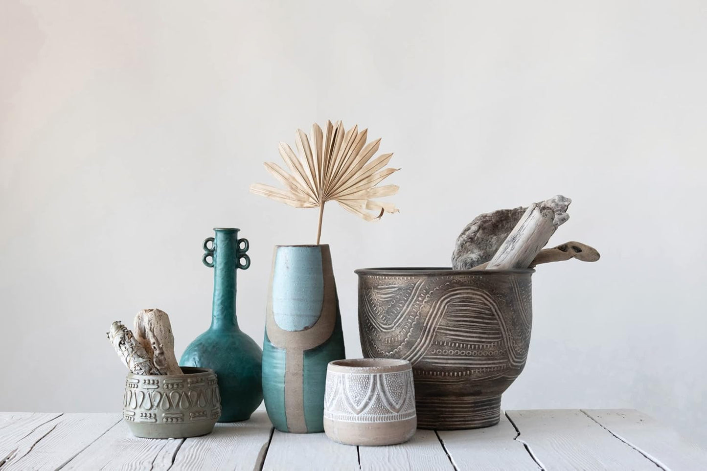Creative Co-Op DF2979 Embossed Stoneware Reactive Glaze Finish (Holds 4" Pot/Each one Will Vary) Planter, Green