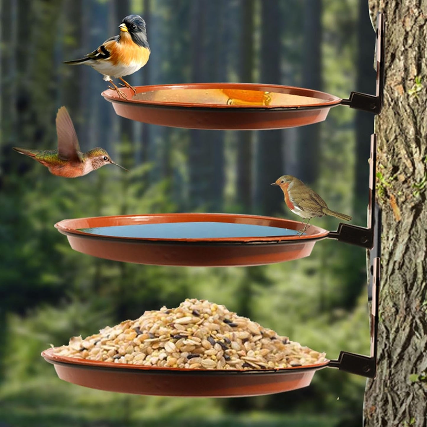 3 Tiered Outdoor Bird Feeders With Mounted Feeding Tray And Reinforced Base For Stable Wild Bird Attraction Watching Multiuse Garden Feeder