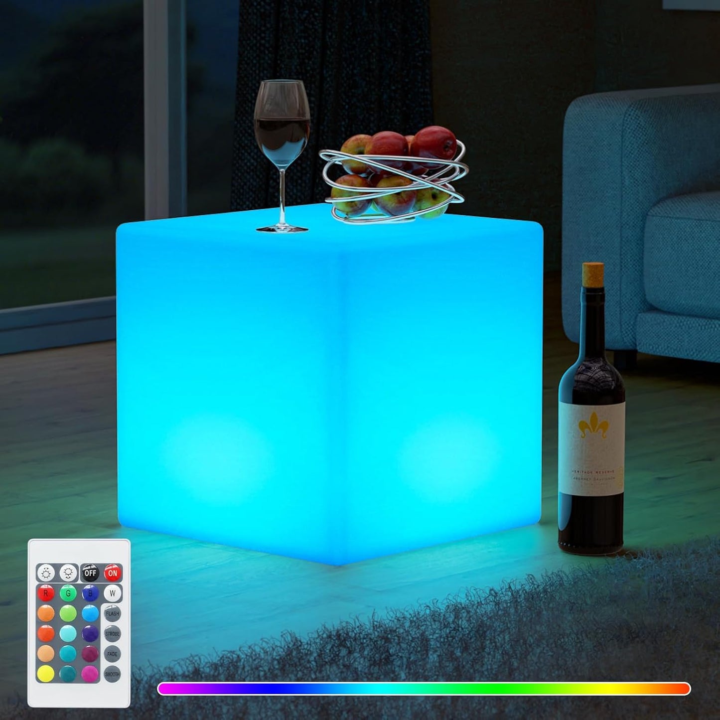 FUYO 12-inch Rechargeable LED Cube Chair Light, Solar Light Up Cube Chair, Led Cube Seat with Remote, 16 RGB Colors Kids Night Light, IP66 Waterproof Glow Lamp Chair for Home Patio Garden Party