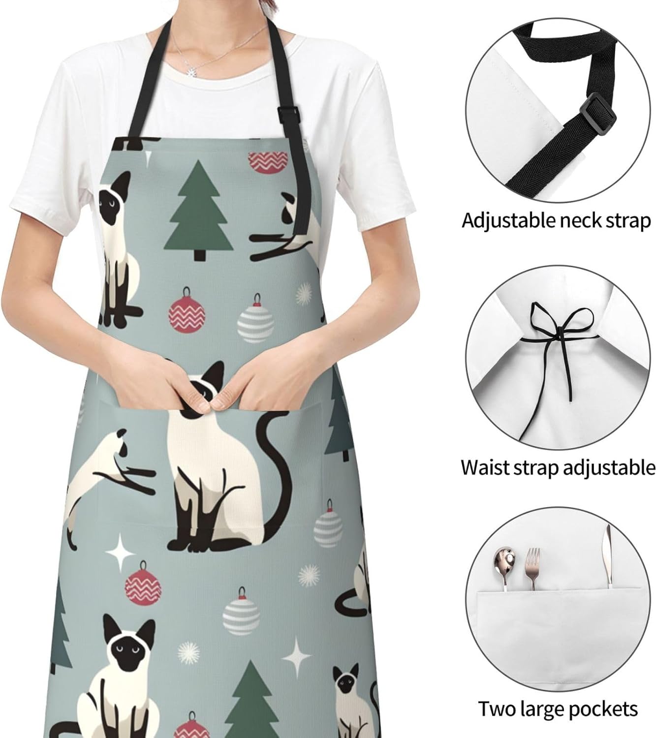 YANYU Fun cat and tree Print 28x33 In Kitchen Apron Stylish Chef Apron with Pockets for Cooking Baking Painting