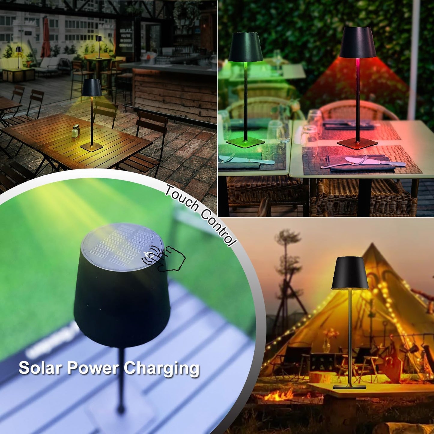 Cordless Table Lamps, Outdoor Solar LED Lamp, 4000mAh Rechargeable Bottle Lamp, Touch RGB Color Stepless Dimming Light for Bedroom, Restaurants, Patio, Camping,Bar Black