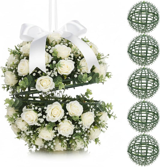 Housoutil 20cm Topiary Ball Frame, 6pcs Plastic Plant Support Cage, Sphere Flower Arrangement Holder for Garden Wedding Outdoor Decor Artificial Greenery Wreath Form Rack DIY Floral Stand