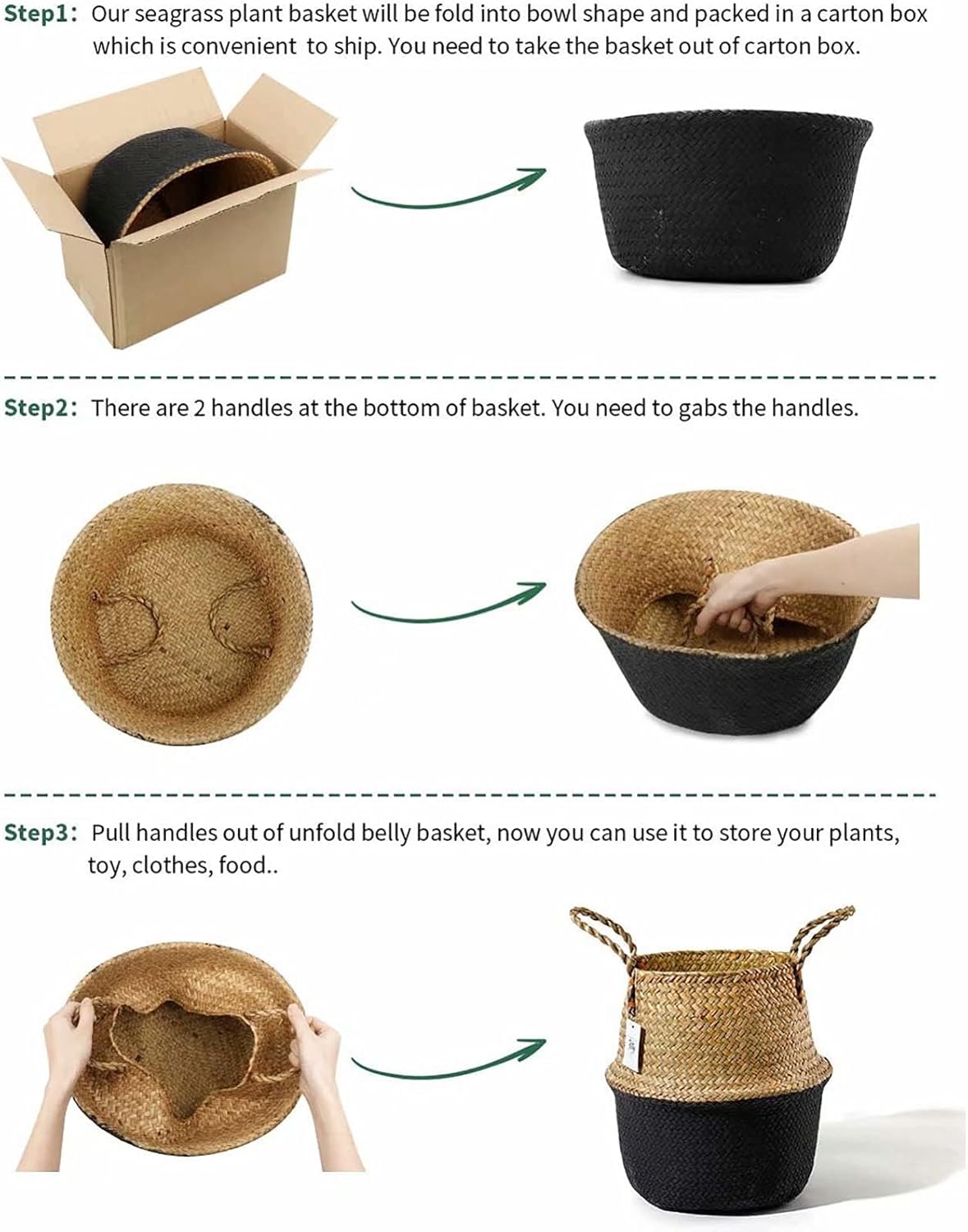 2 Pack Hand Woven Seagrass Plant Basket for Succulents,Boho Belly Plan