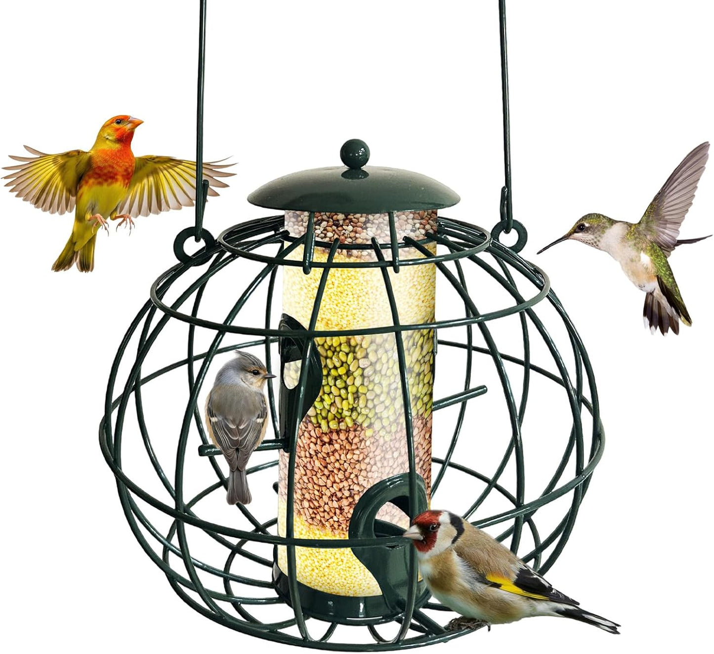 Squirrel Proof Bird Feeder - Outdoor Hanging Wild Bird Feeder, Large Capacity Weatherproof Tube Feeder with Base Tray, Finch Birdfeeder, Green
