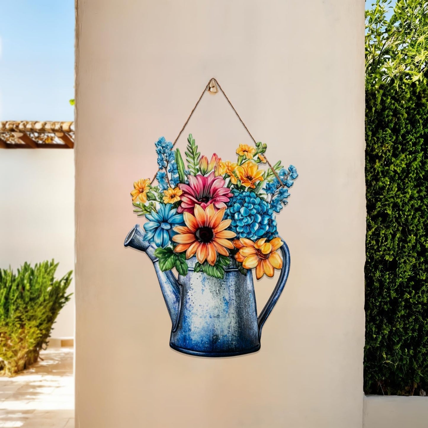 Quterhero Watering Can Flower Wall Decor, Metal Hanging Art for Indoor