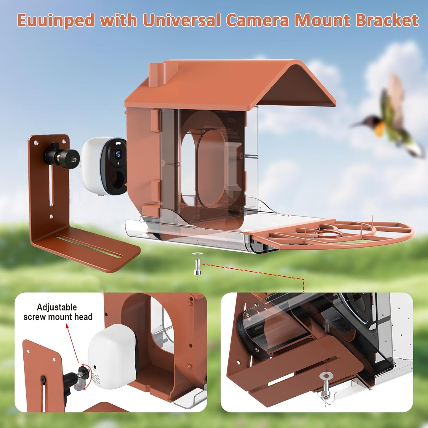 Zivif Smart Outdoor Bird Feeder with Camera Mount, Compatible with Security Cameras for Bird Watching (Camera Not Included), Brown