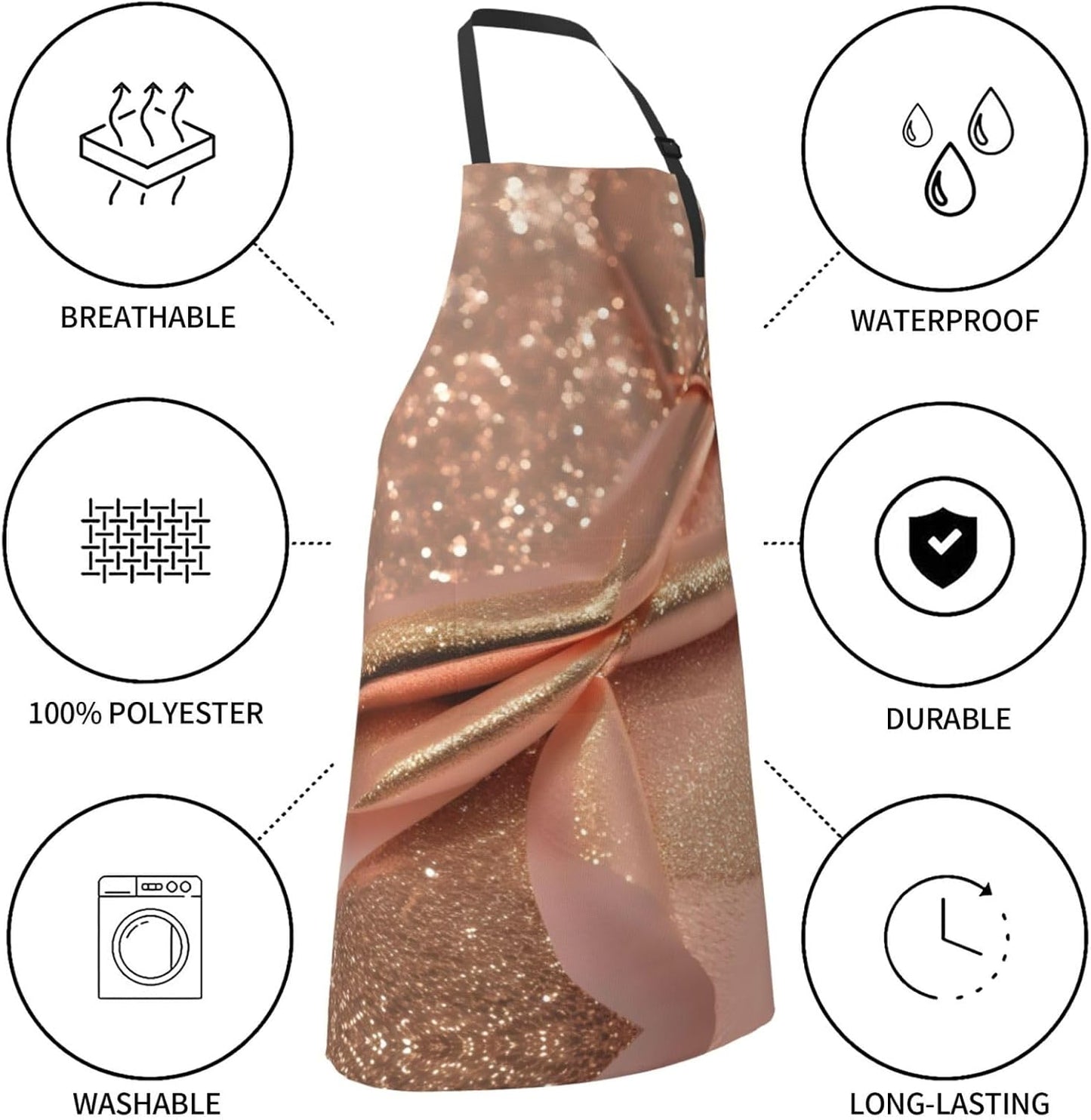 rose gold glitter print Waterproof apron with pocket adjustable cooking apron for adult kitchen bibs to bake
