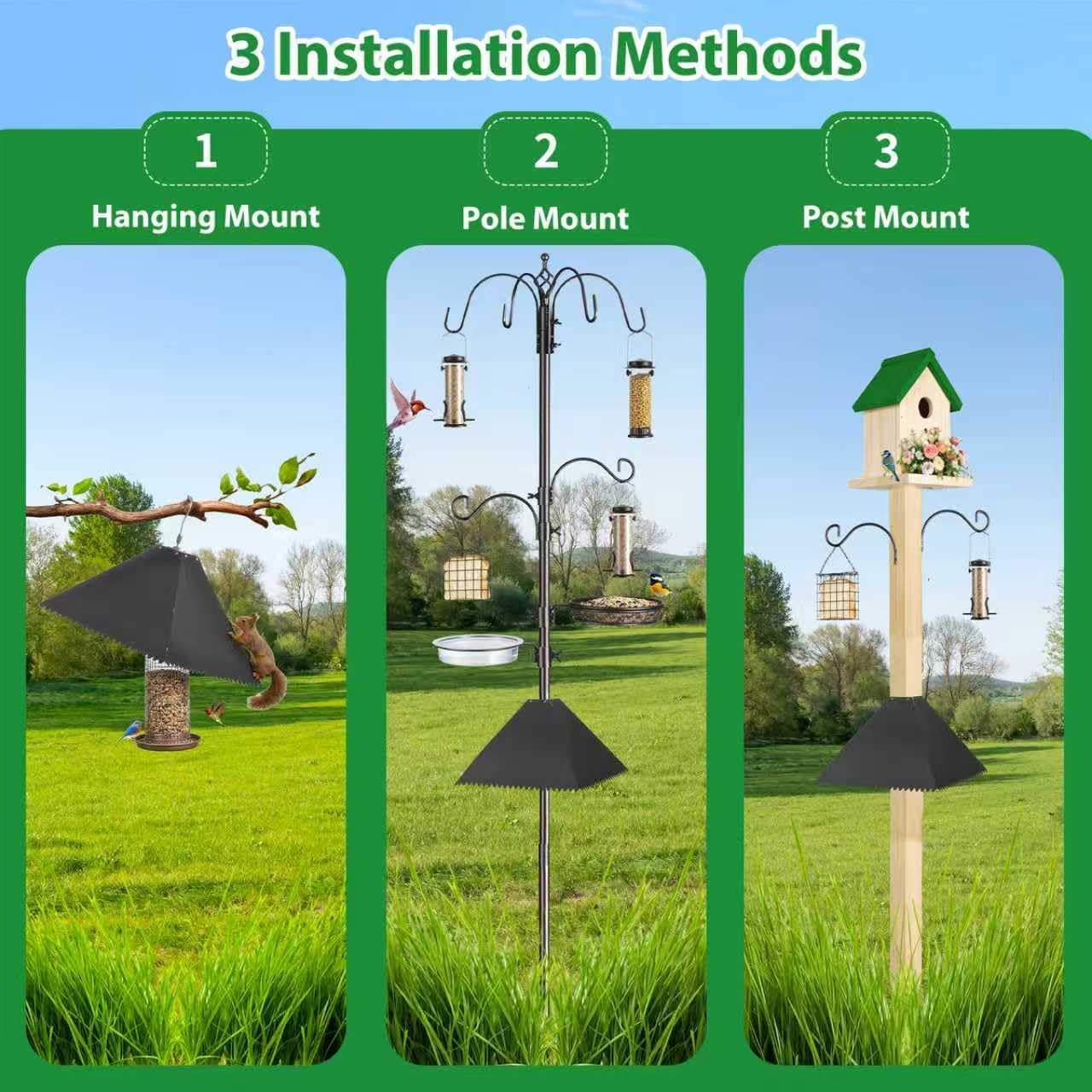 16" Metal Squirrel Baffle, Outdoor Bird Feeder Pole Squirrel Spikes Baffle, Hanging Bird Feeder for 4x4 Wooden Posts,Tree Trunks (Black,1pc)
