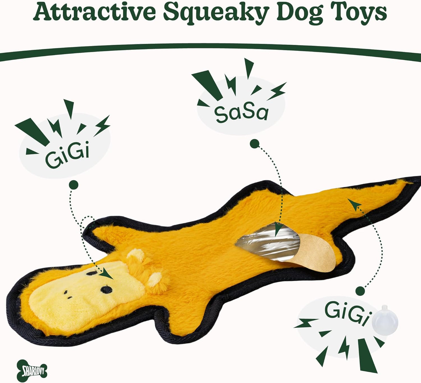 SHARLOVY No Stuffing Dog Toys Crinkle Squeaky, Long Lasting Chews for 