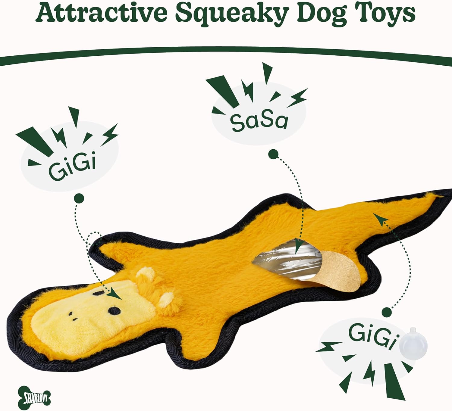 SHARLOVY No Stuffing Dog Toys Crinkle Squeaky, Long Lasting Chews for 
