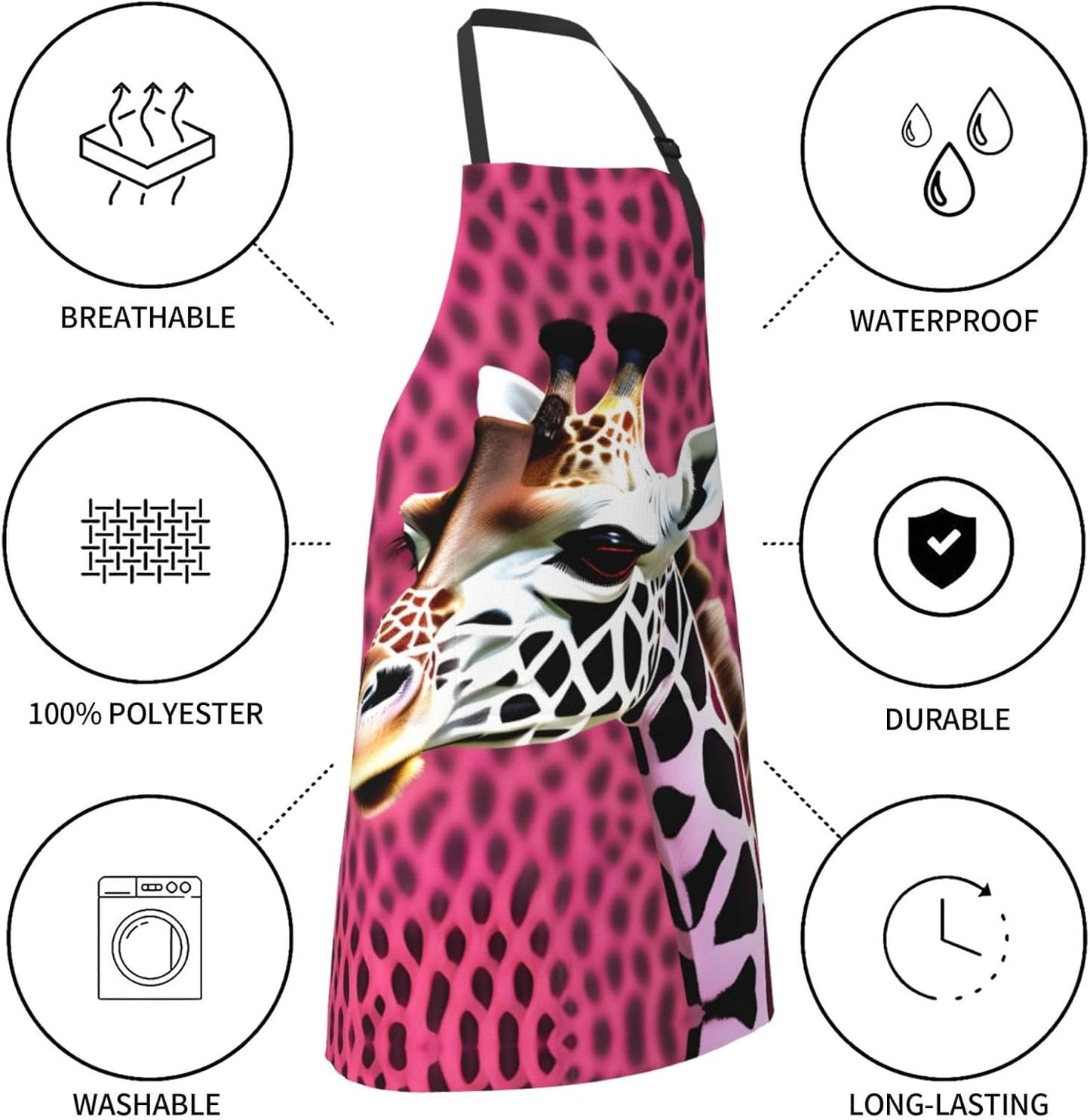 Pink Giraffe Texture print Waterproof chef's apron with pocket apron for kitchen cooking baking barbecue and gardening