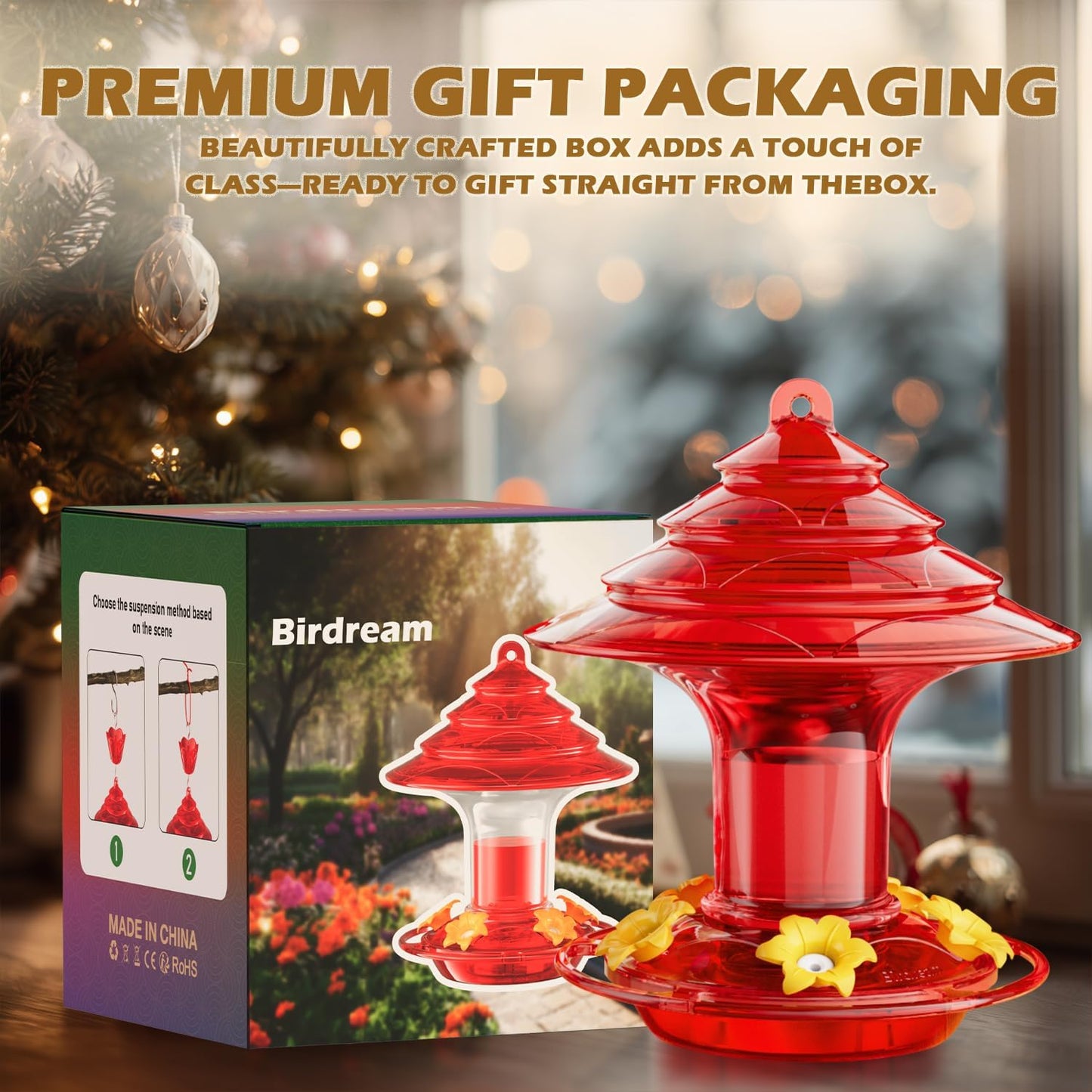 Birdream Hummingbird Feeder for Outdoors Hanging, 20 OZ Humming Birds 