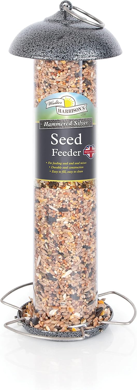 Walter Harrison's Hammered Silver Wild Bird Hanging Seed Feeder - 30 cm