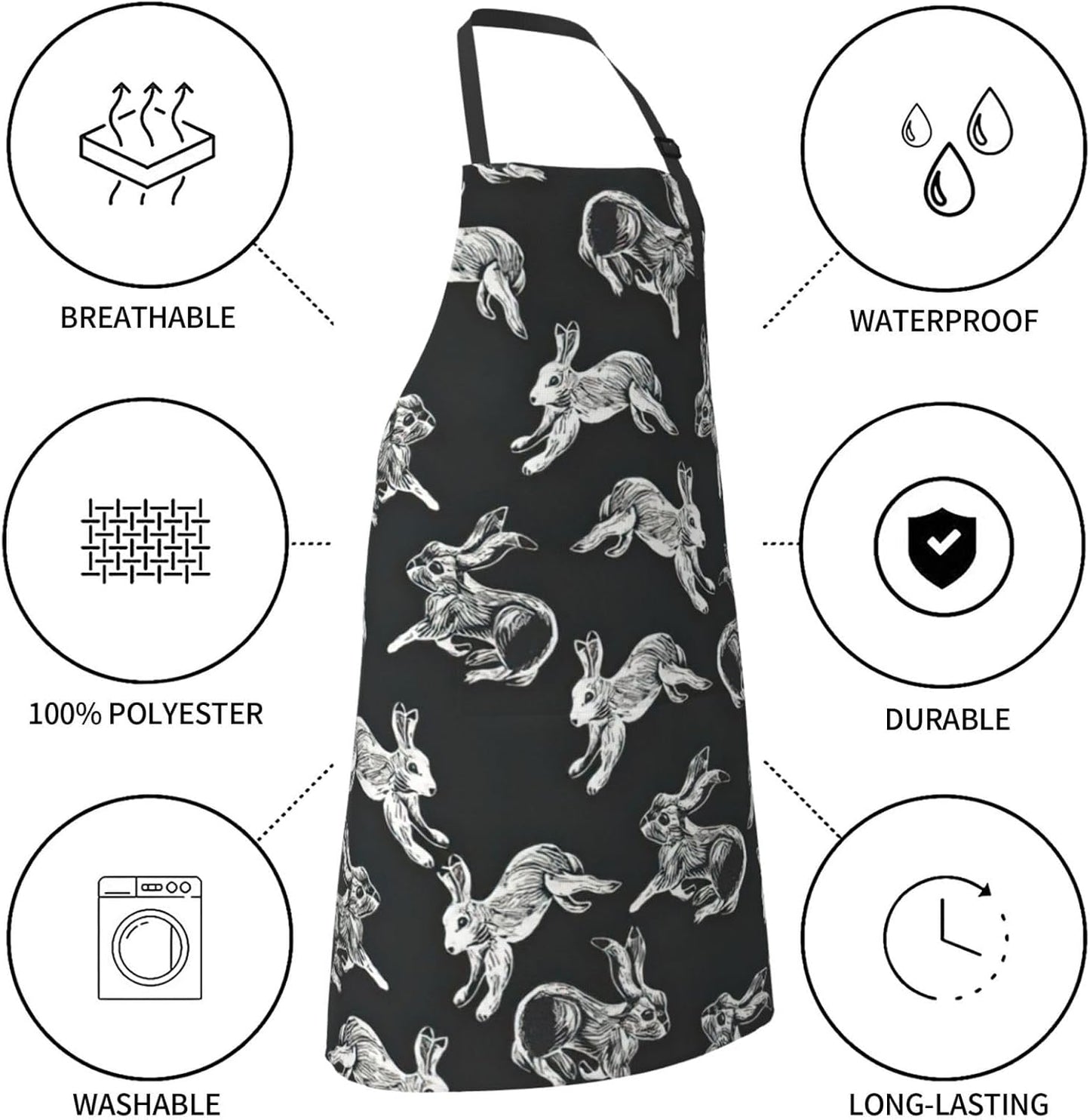 Bunny Rabbit Print Laundry apron 28x33 In Waterproof Kitchen Apron with Pockets for Cooking Baking