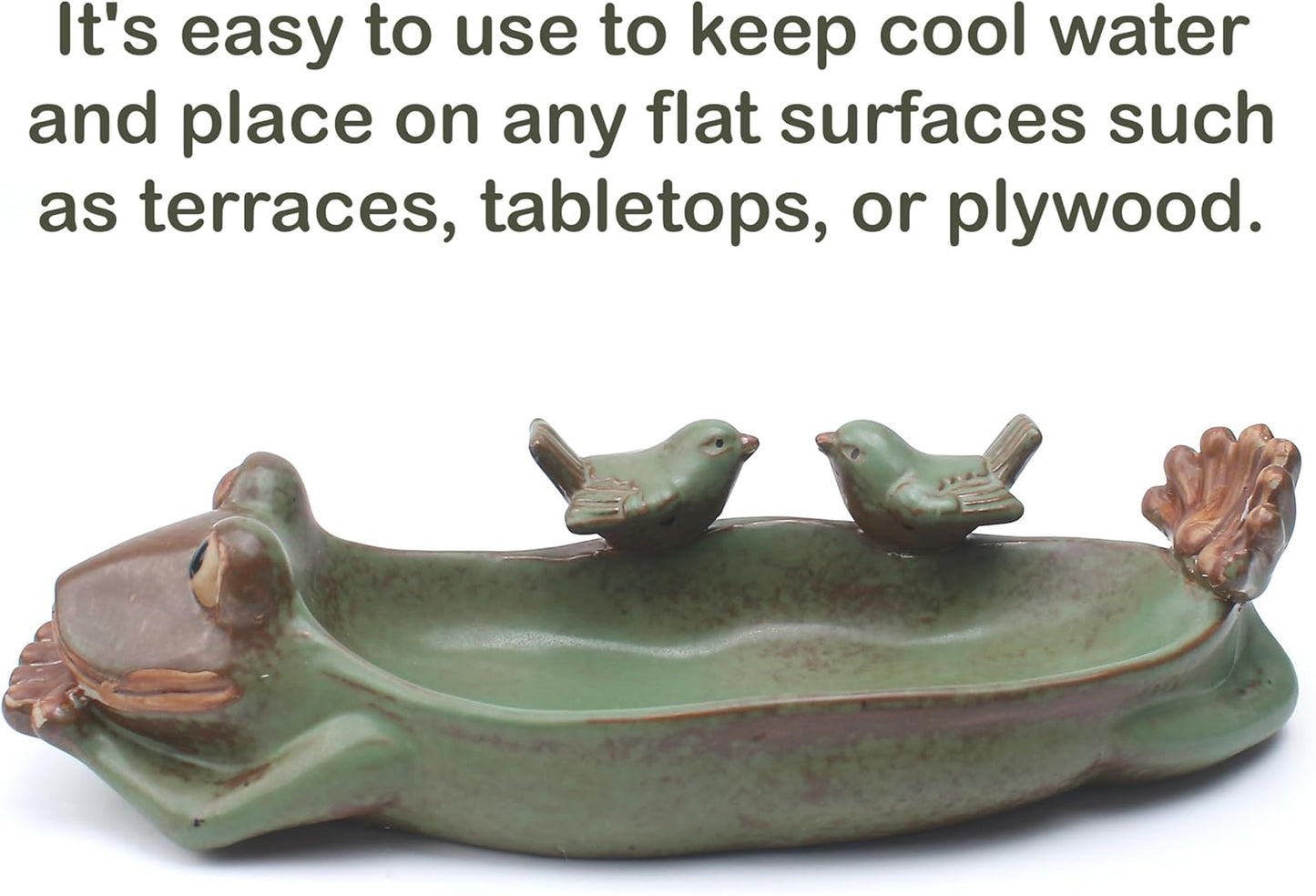 Birdbath Bowl Only, Ceramic Ground Level Bird Baths for Outdoors, Frog